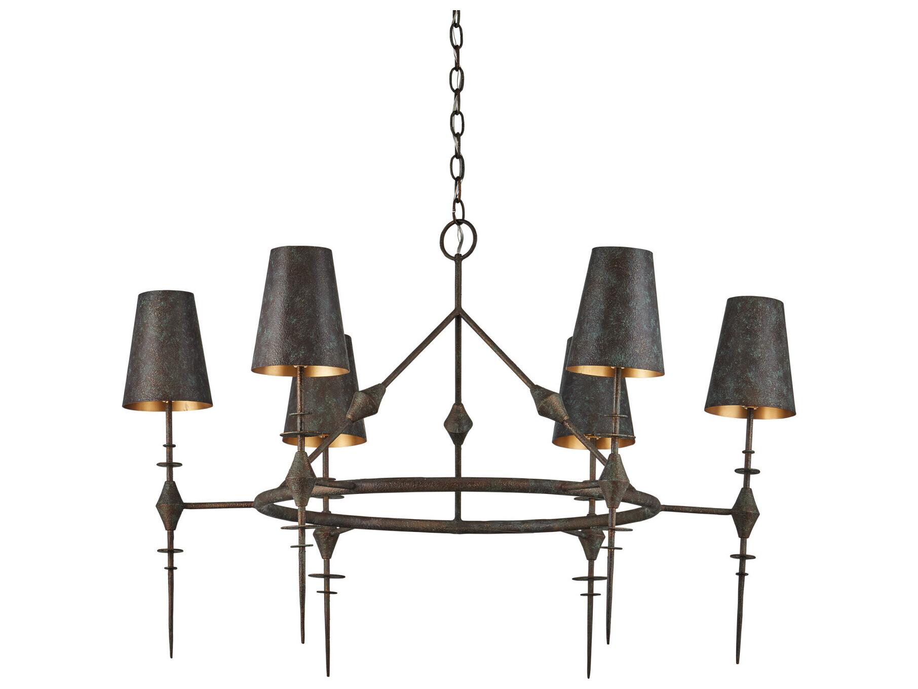 Currey & Company Anselm 6-Light Verde Bronze Contemporary Gold Chandelier