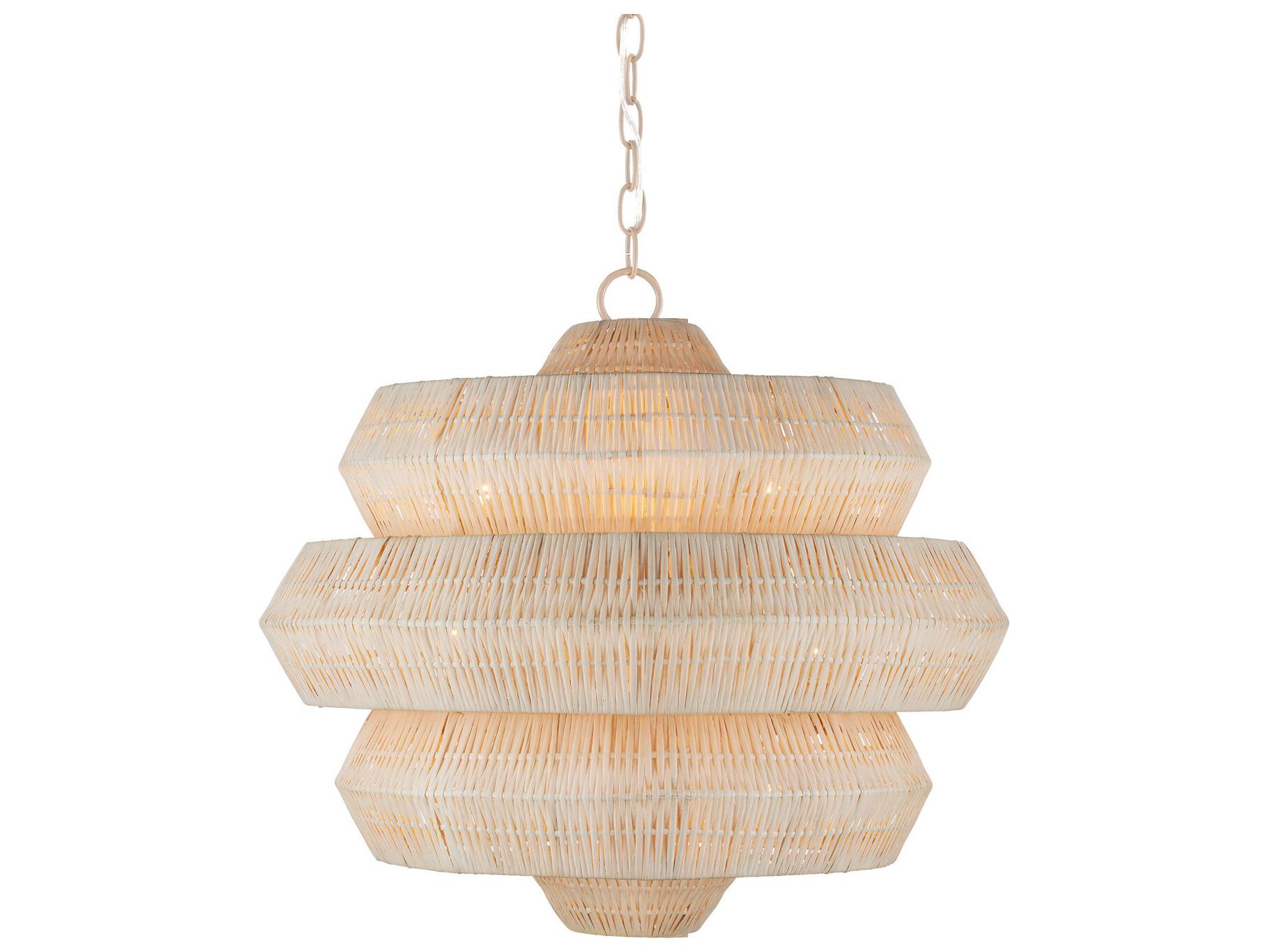 Currey & Company Antibes 3-Light Bleached Natural Snow White Chandelier
