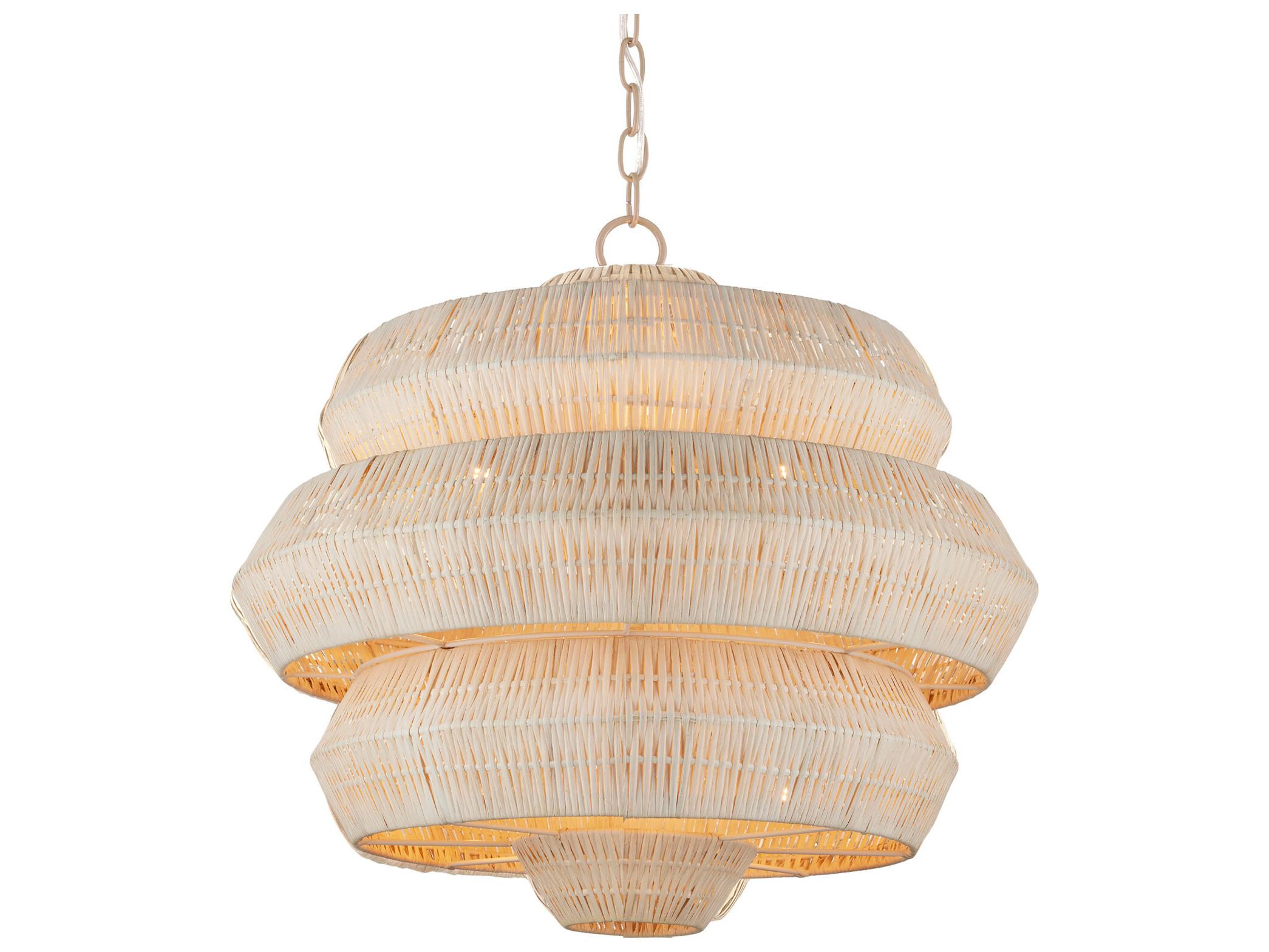 Currey & Company Antibes 3-Light Bleached Natural Snow White Chandelier