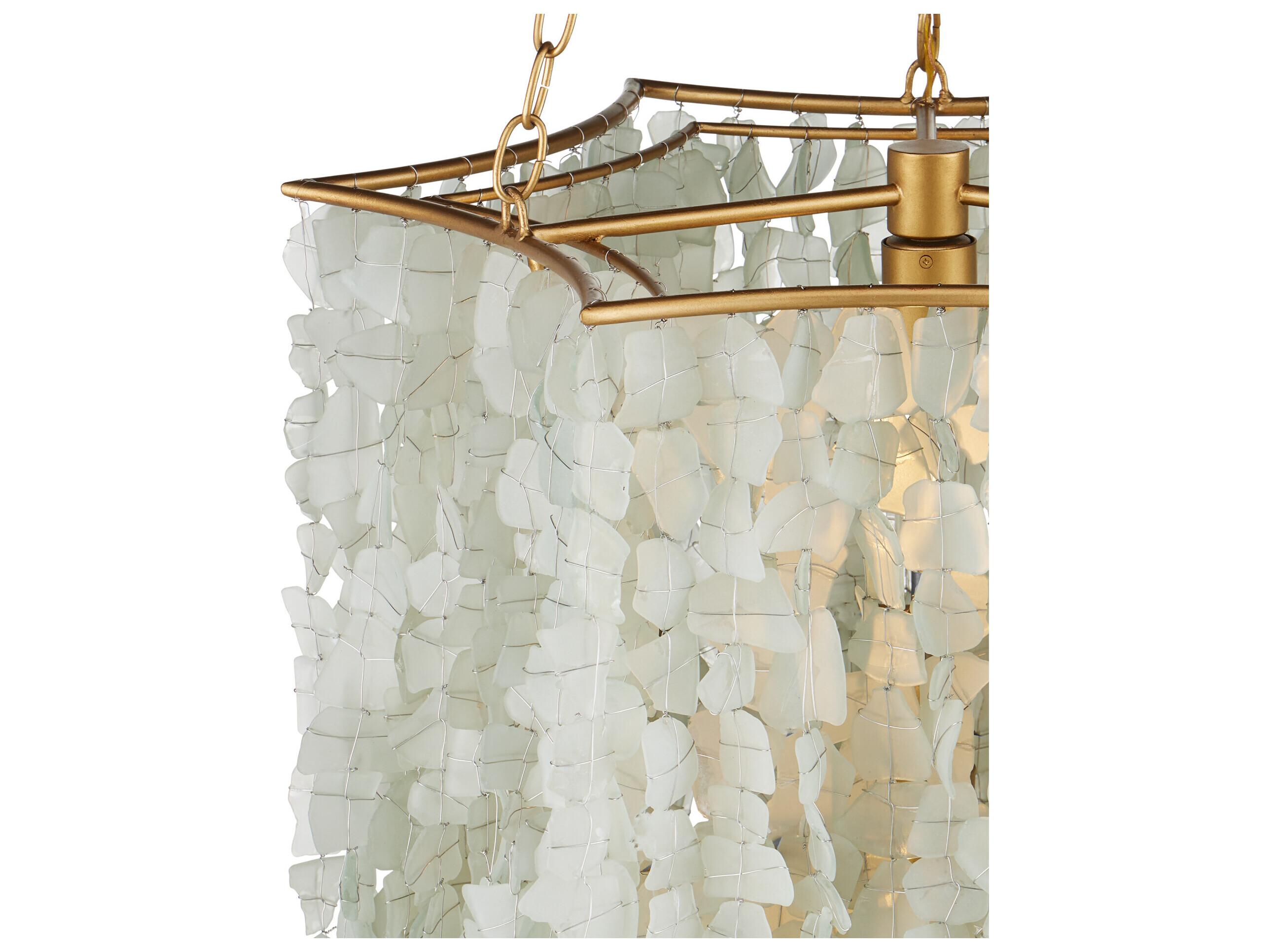 Currey & Company Verre De Mer 6-Light Seaglass Contemporary Gold Pendant