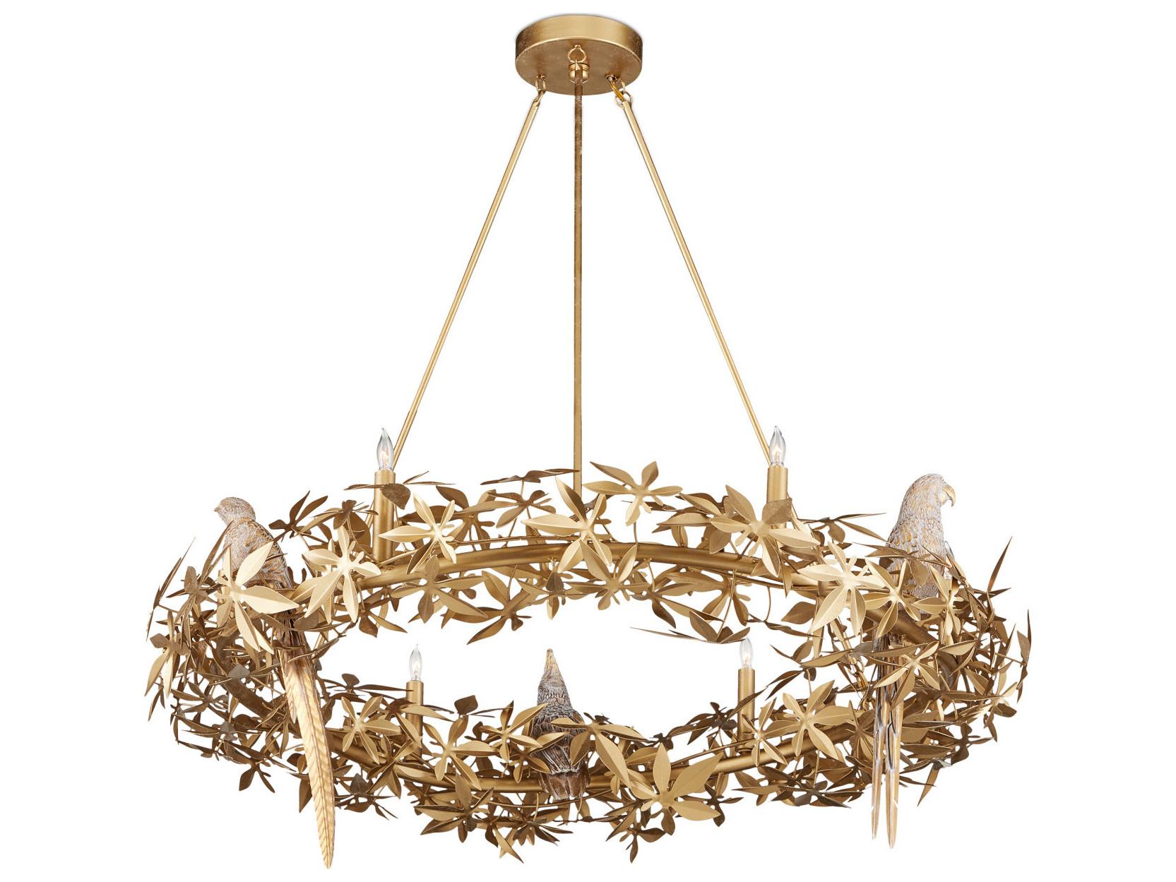 Currey & Company Aviary 6-Light Swedish Gold Chandelier