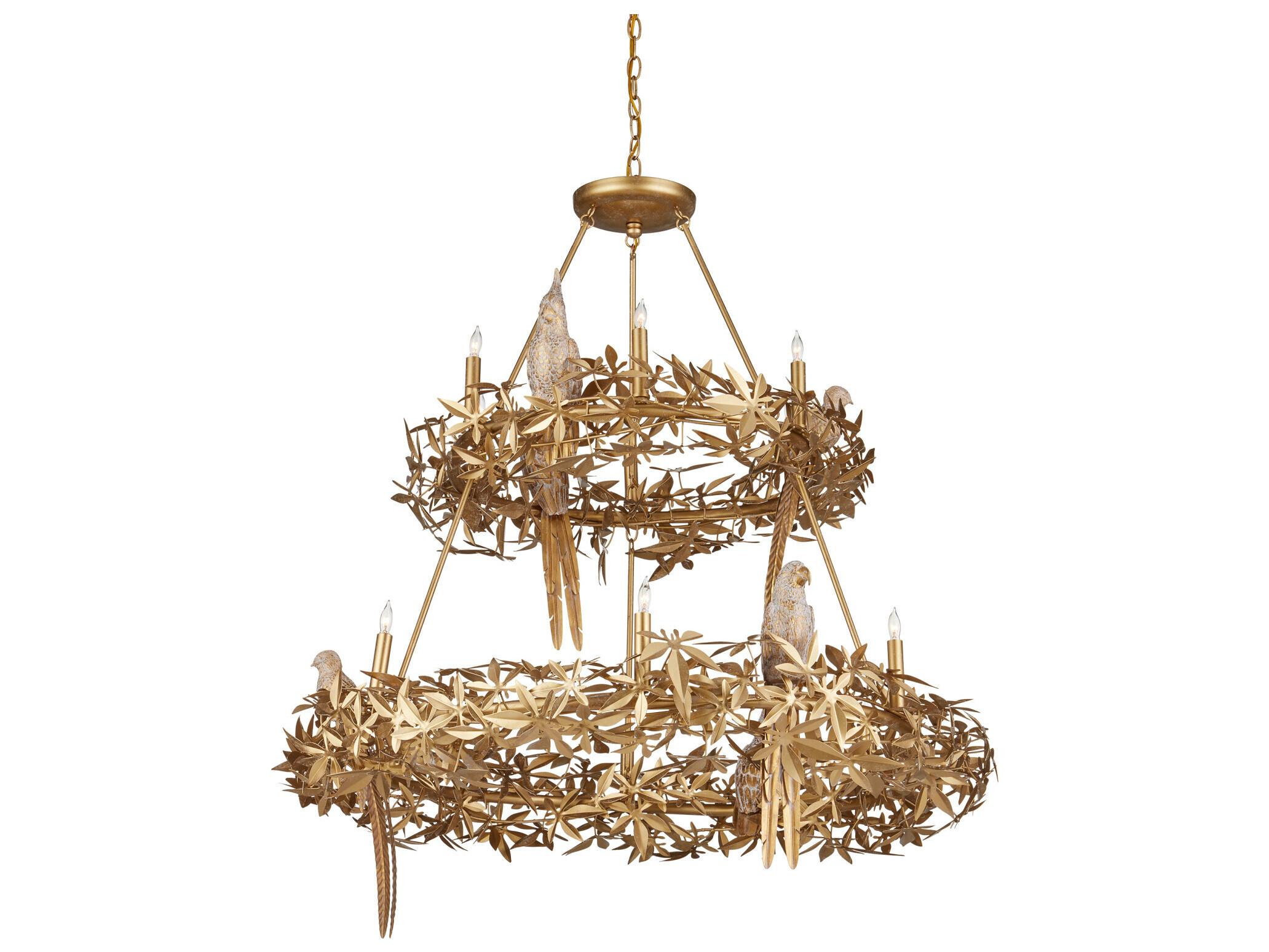 Currey & Company Aviary 12-Light Swedish Gold Chandelier