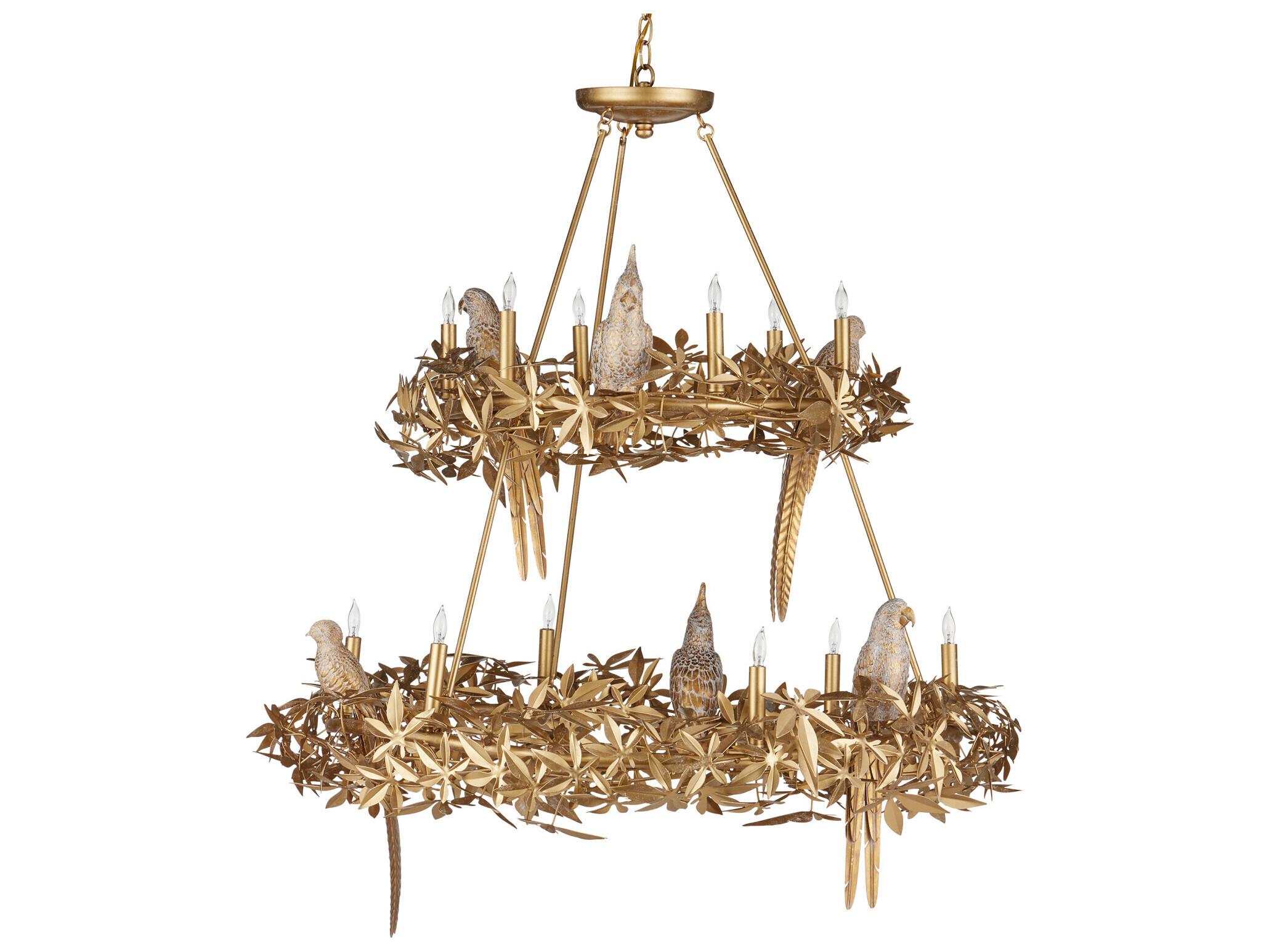 Currey & Company Aviary 12-Light Swedish Gold Chandelier