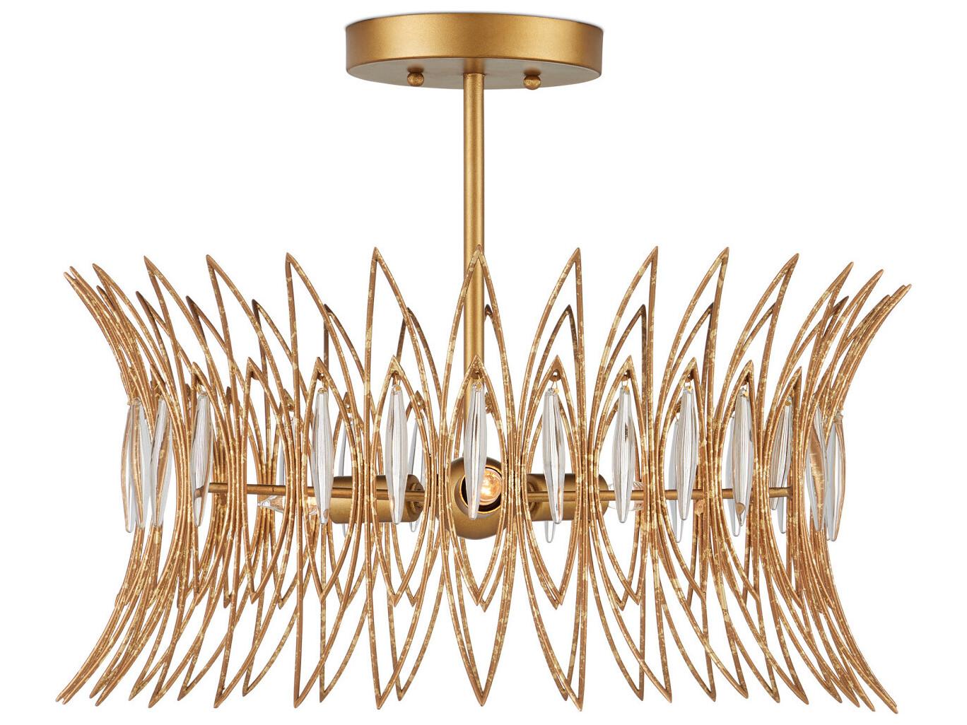 Currey & Company Marquise 3-Light Clear Luxor Gold Semi Flush Mount