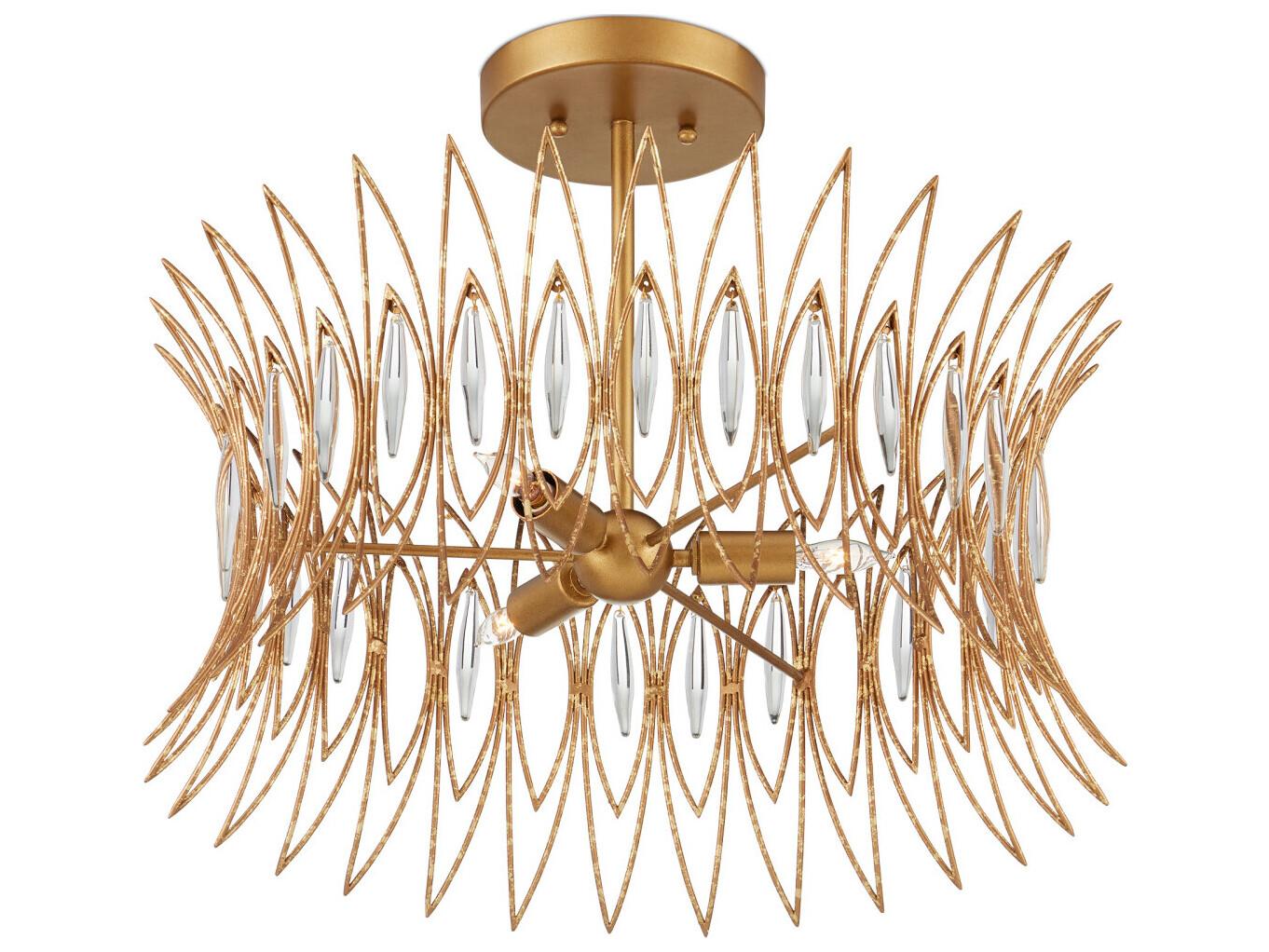 Currey & Company Marquise 3-Light Clear Luxor Gold Semi Flush Mount