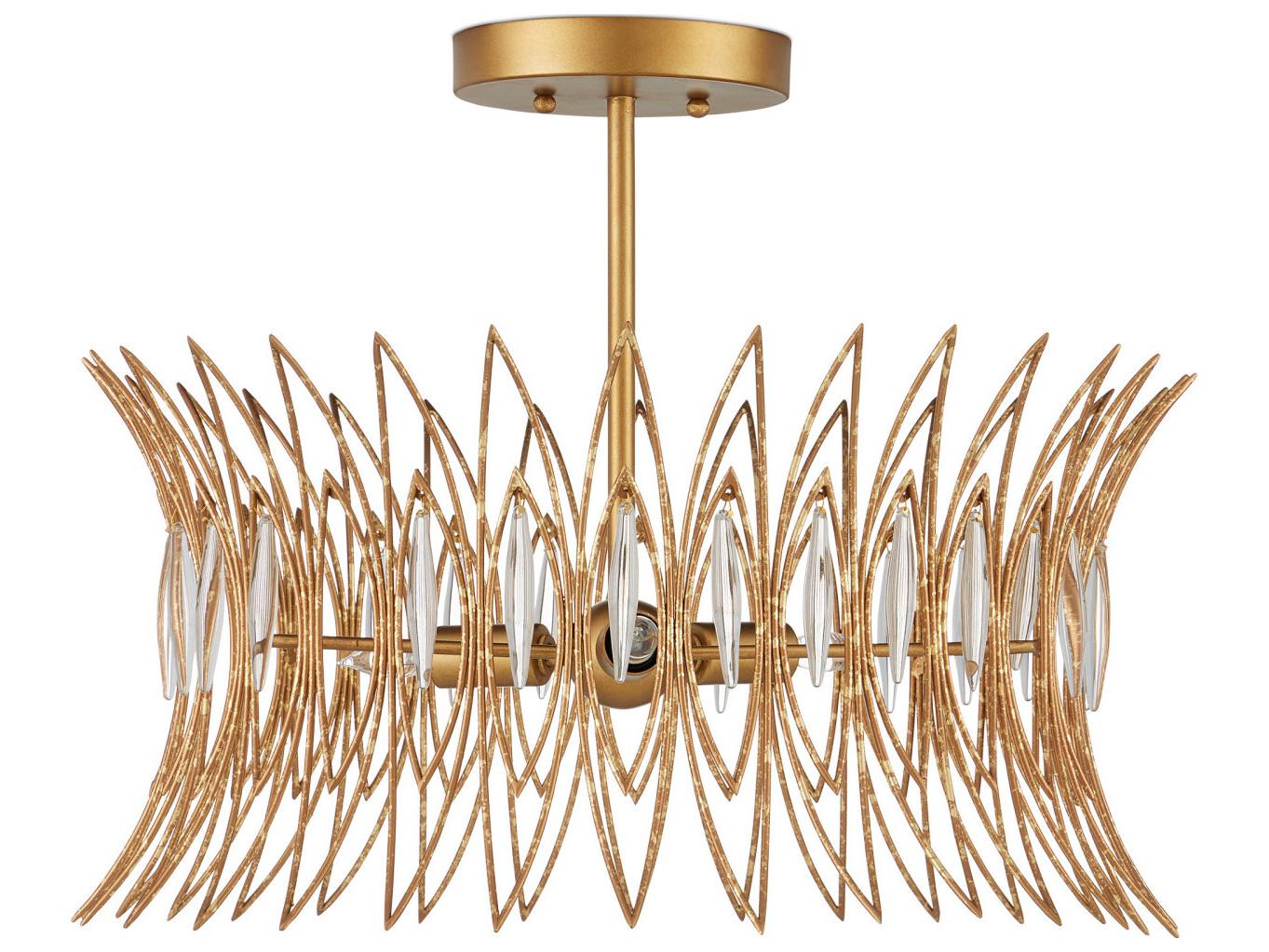 Currey & Company Marquise 3-Light Clear Luxor Gold Semi Flush Mount