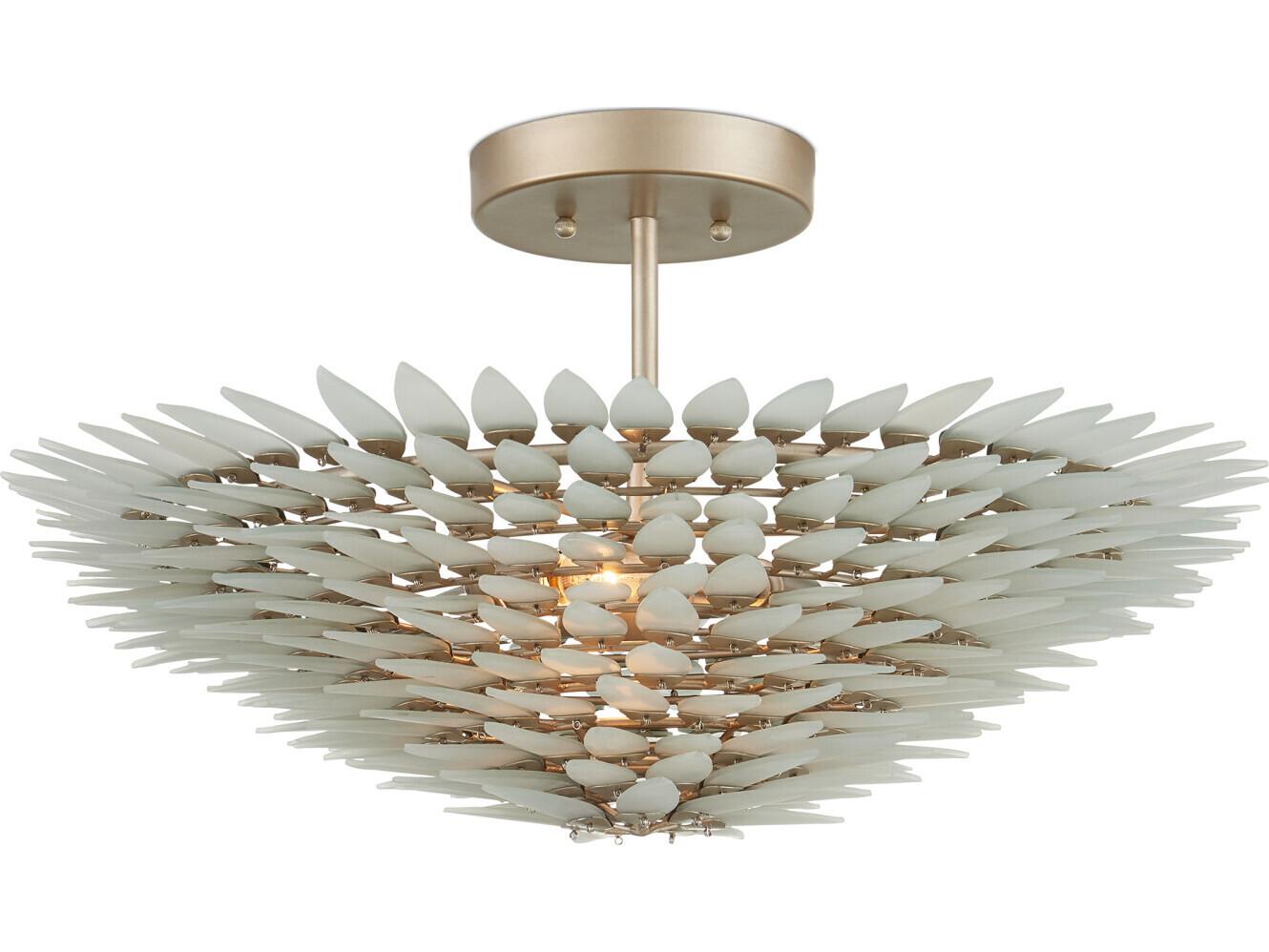 Currey & Company Dahlia 3-Light Frosted Contemporary Silver Semi Flush Mount