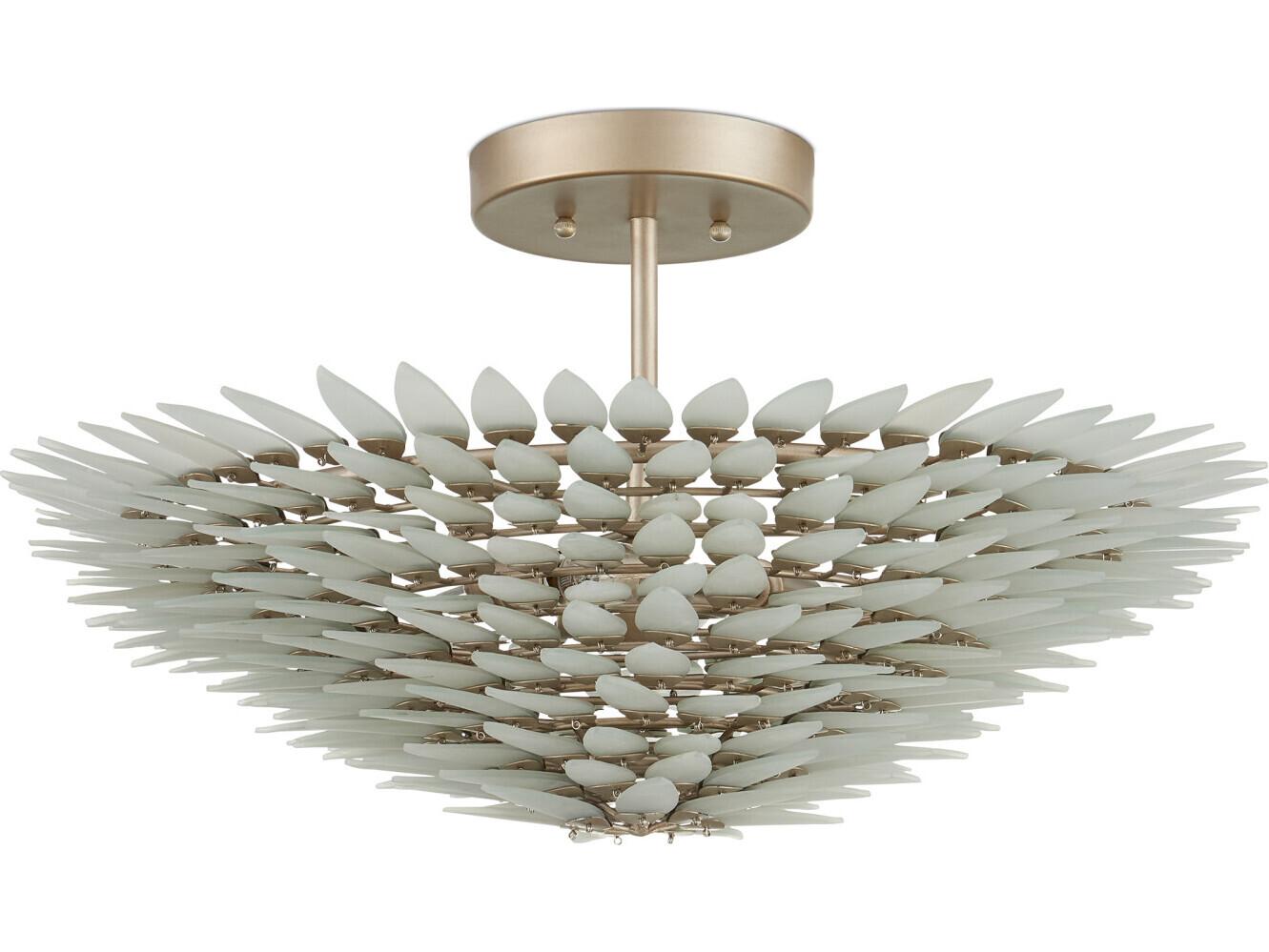 Currey & Company Dahlia 3-Light Frosted Contemporary Silver Semi Flush Mount