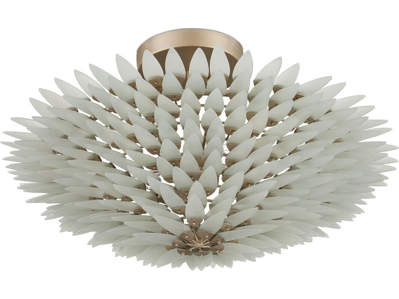 Currey & Company Dahlia 3-Light Frosted Contemporary Silver Semi Flush Mount