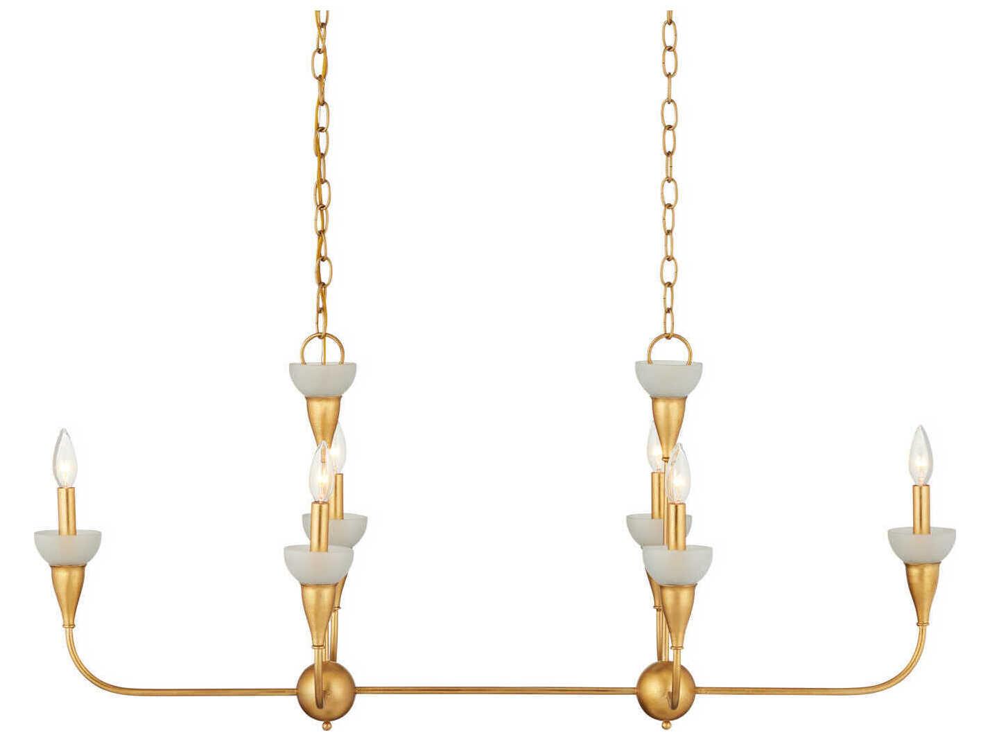 Currey & Company Aurelia Frost 6-Light Contemporary Gold Leaf Island Pendant