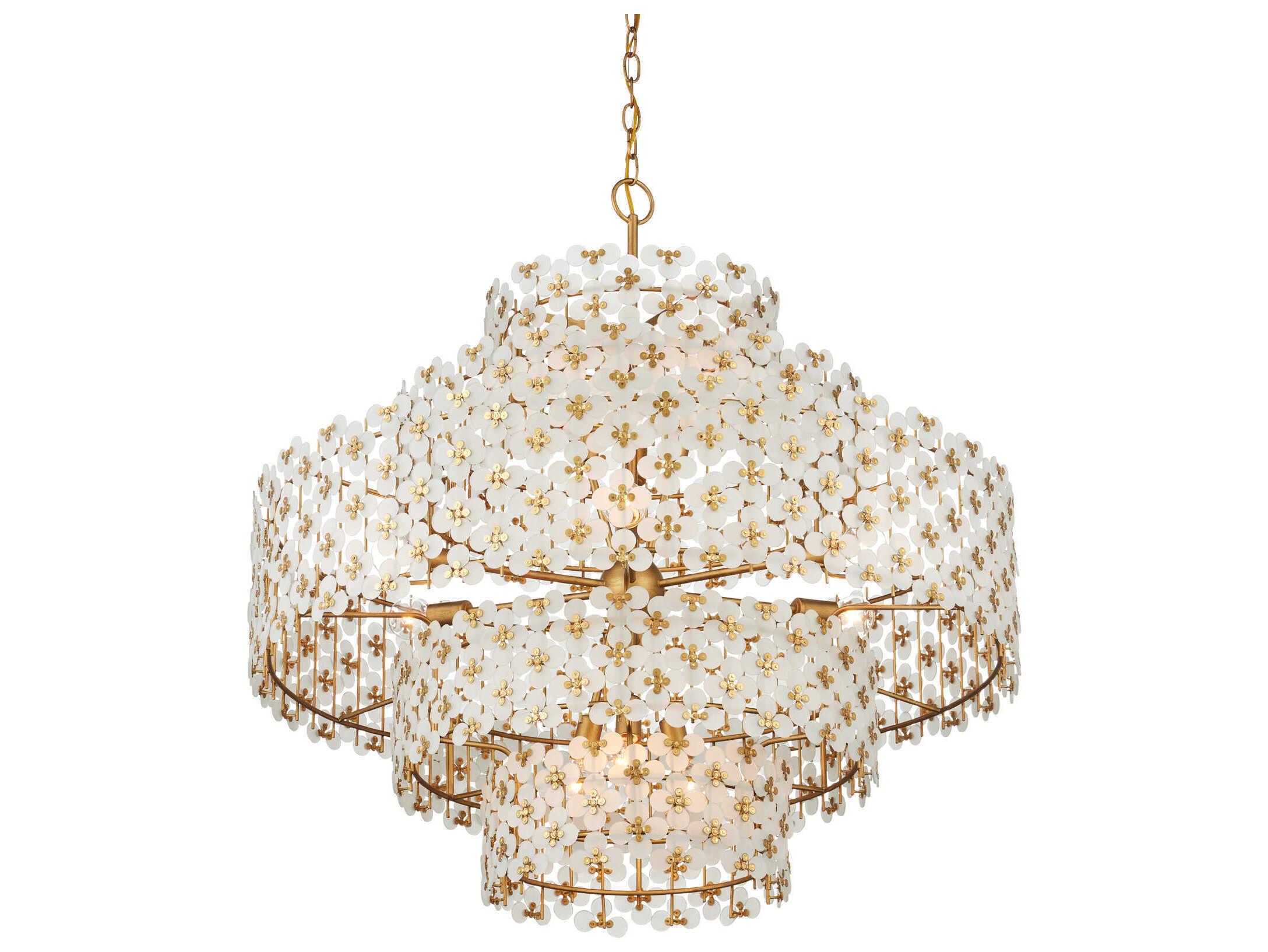 Currey & Company Spring 12-Light Brass Drum Tiered Chandelier