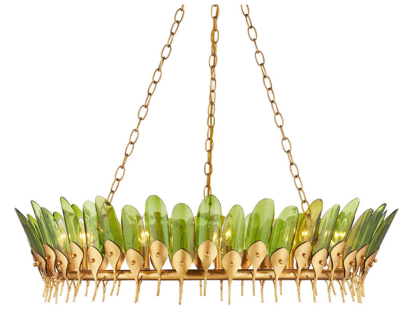 Currey & Company Selavy 11-Light Green Contemporary Gold Leaf Round Chandelier