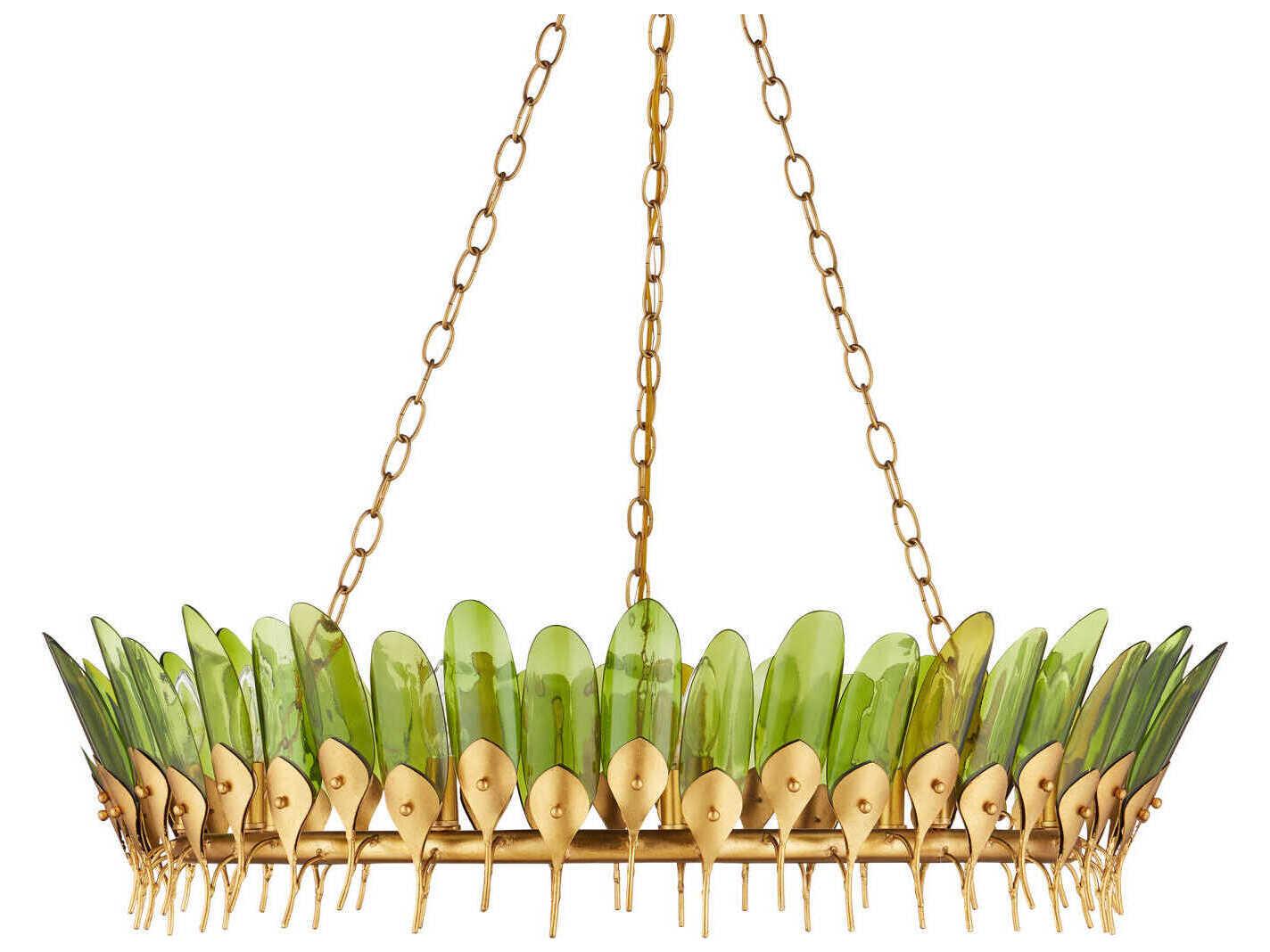 Currey & Company Selavy 11-Light Green Contemporary Gold Leaf Round Chandelier
