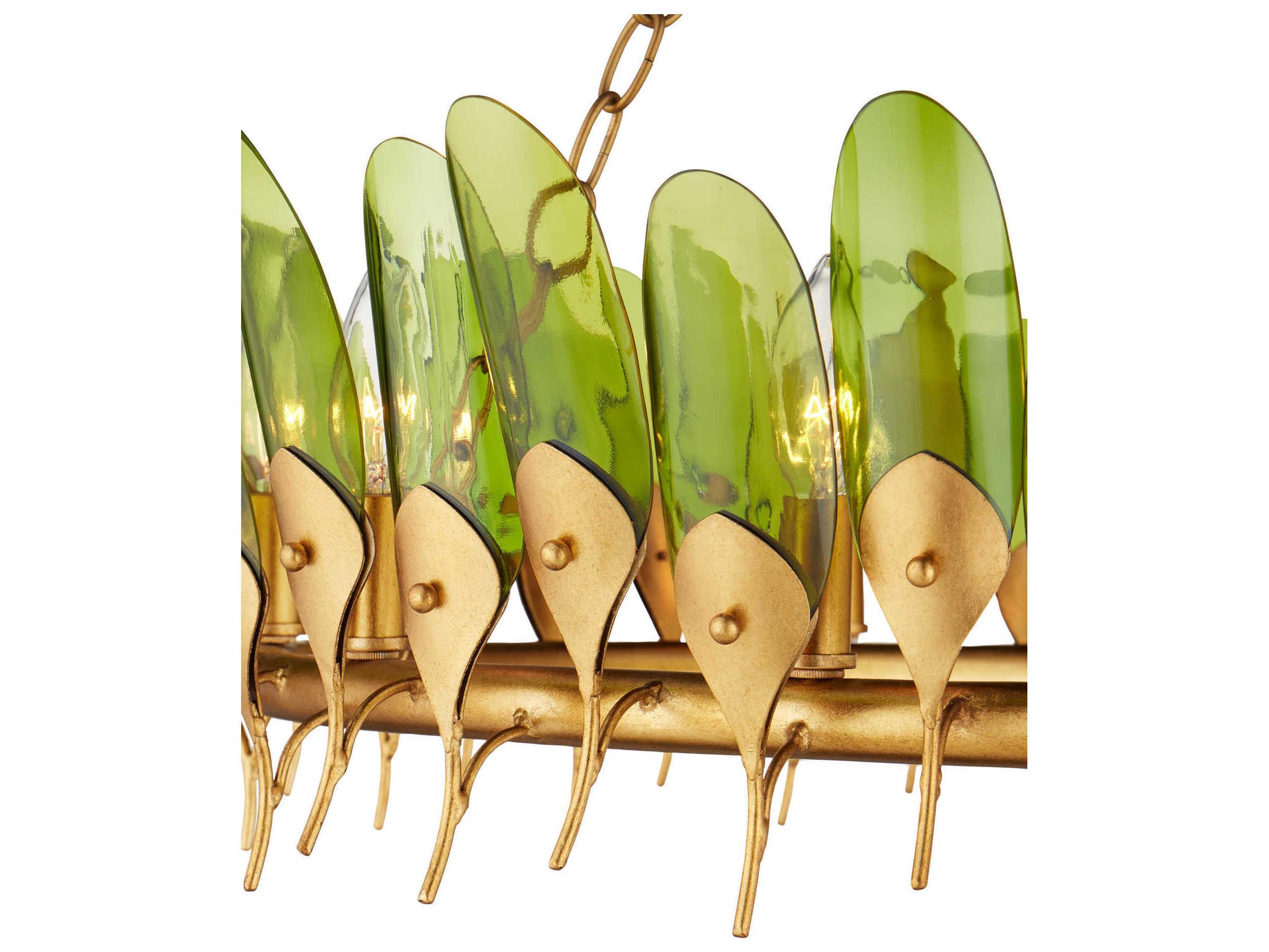 Currey & Company Selavy 11-Light Green Contemporary Gold Leaf Round Chandelier
