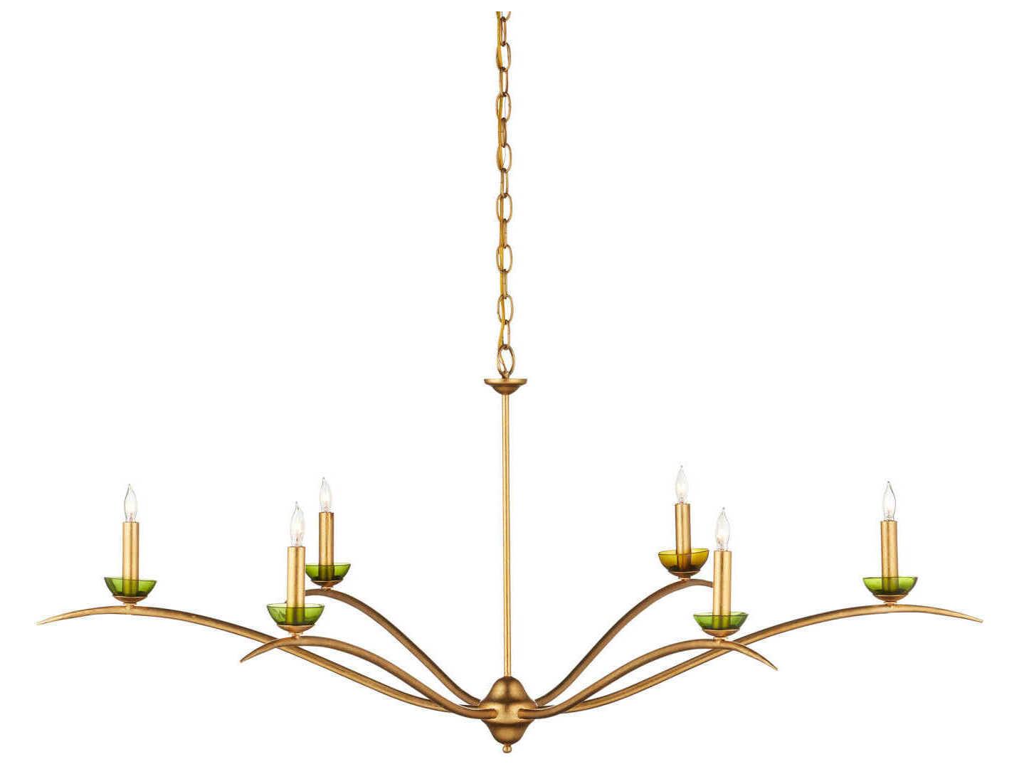 Currey & Company Flannery 6-Light Contemporary Gold Leaf Green Chandelier