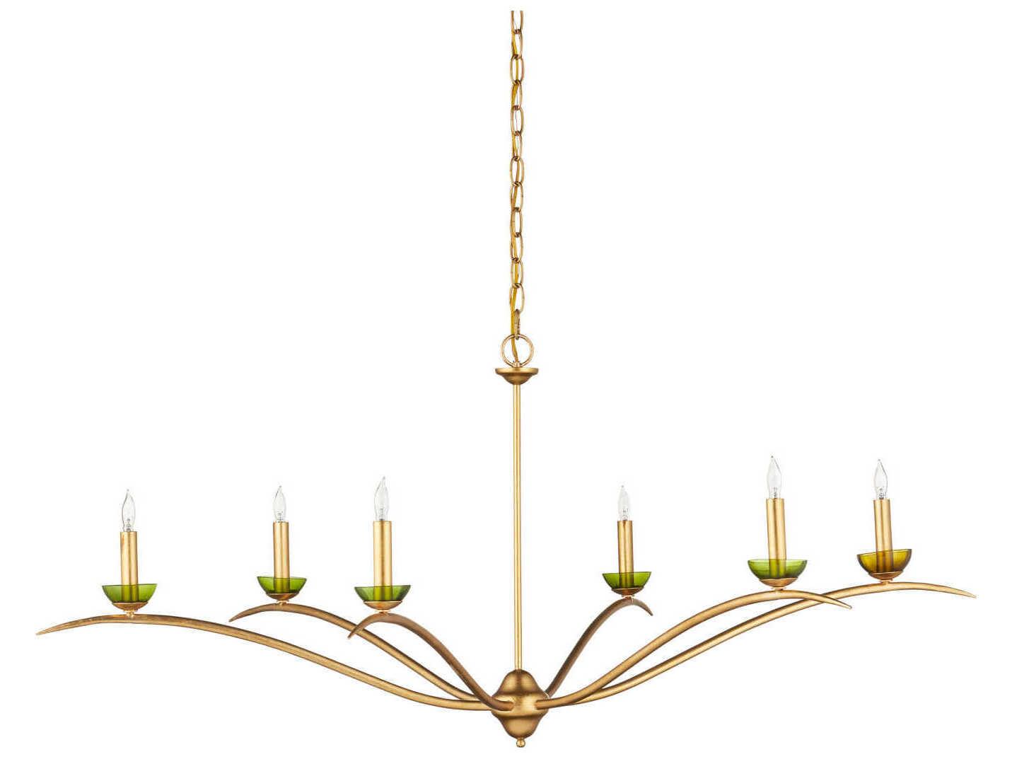 Currey & Company Flannery 6-Light Contemporary Gold Leaf Green Chandelier