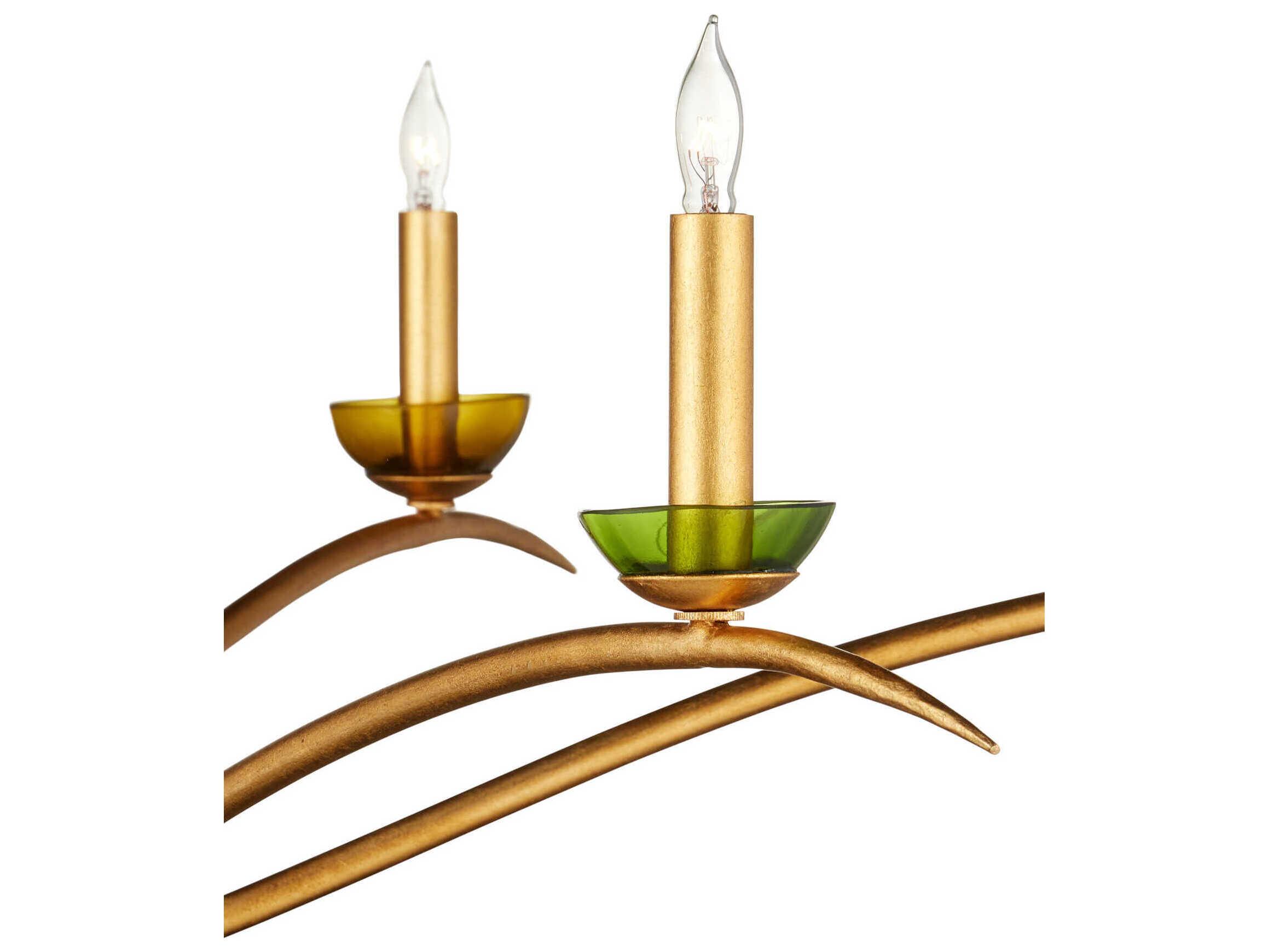 Currey & Company Flannery 6-Light Contemporary Gold Leaf Green Chandelier