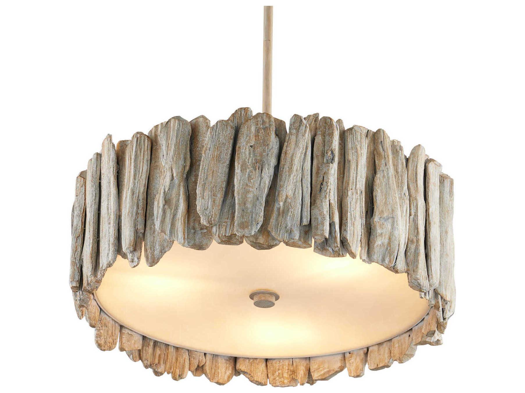 Currey & Company Driftwood 3-Light Whitewash Gray Drum Pendant