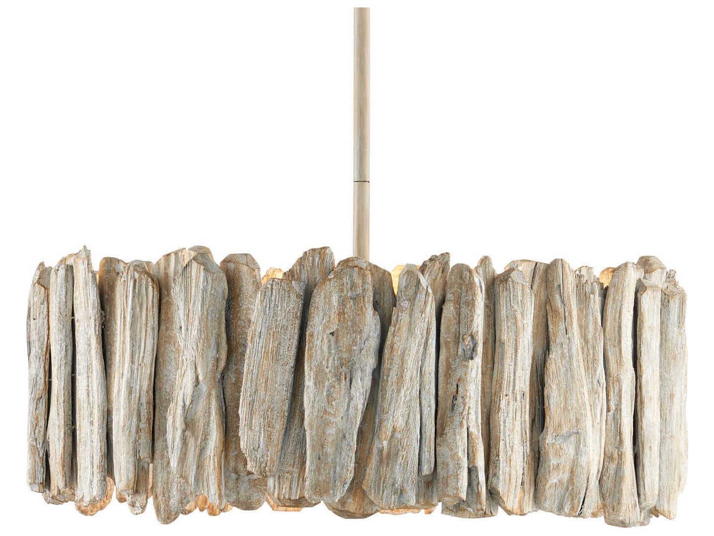 Currey & Company Driftwood 3-Light Whitewash Gray Drum Pendant