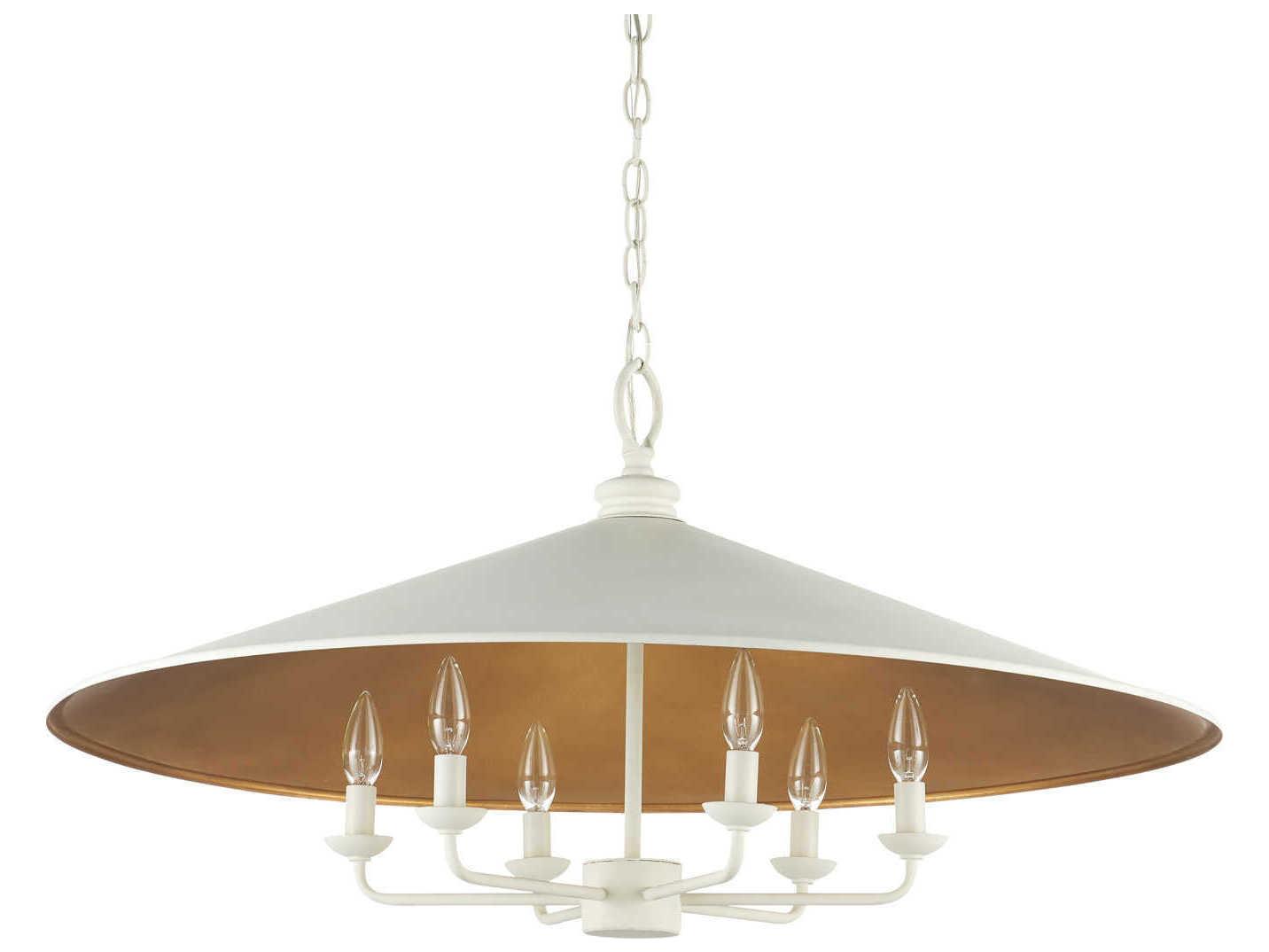 Currey & Company Brussels 6-Light Snow White Contemporary Gold Leaf Chandelier