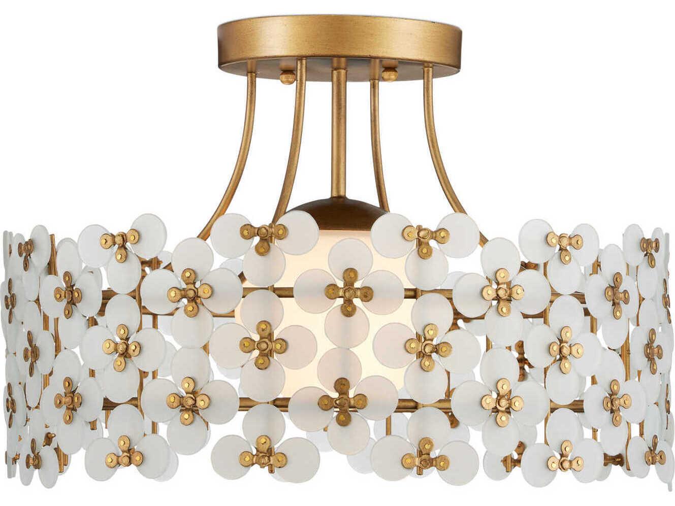 Currey & Company Spring Flower 1-Light Glossy White Brass Drum Semi Flush Mount