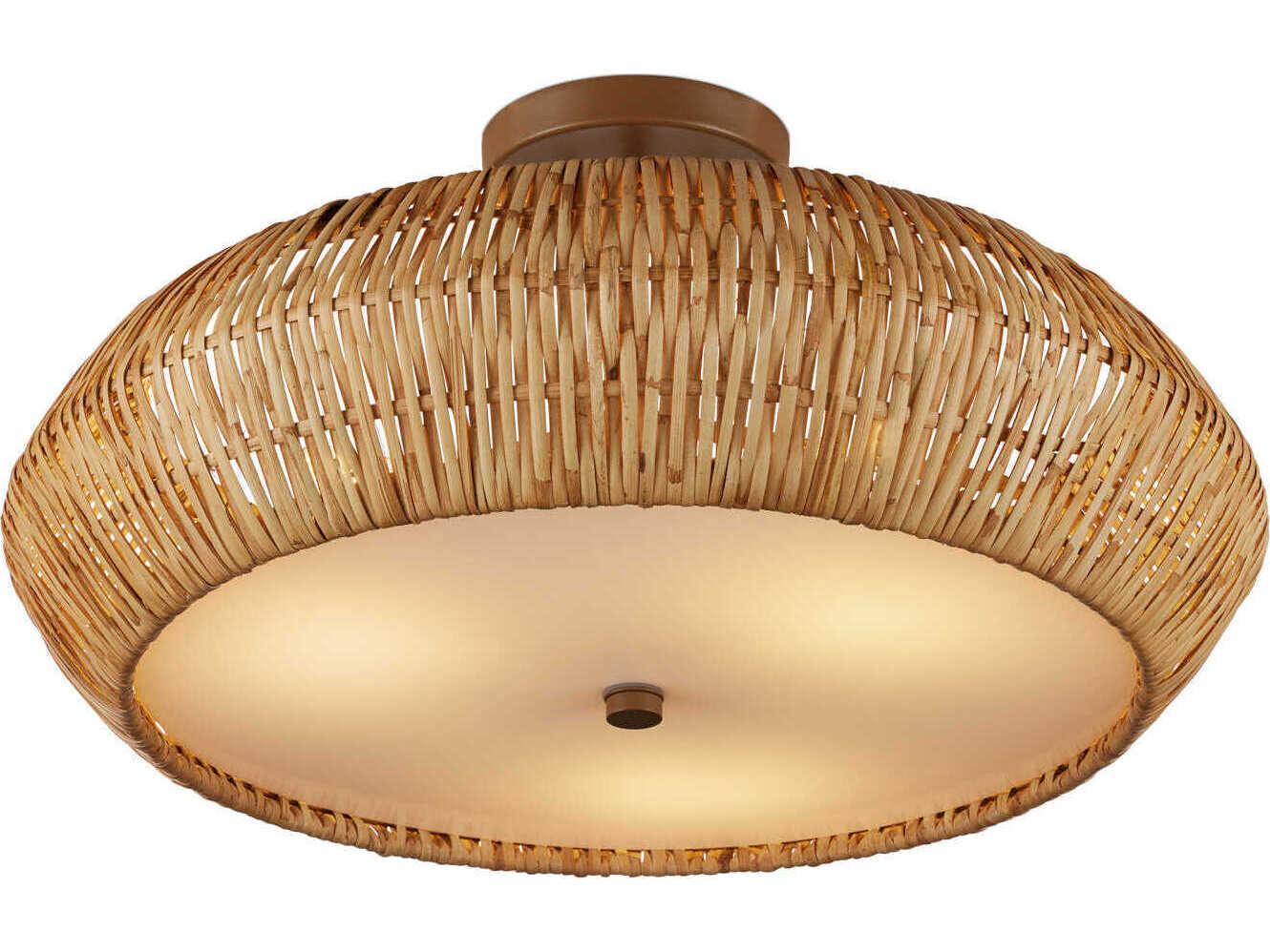 Currey & Company Antibes 3-Light Natural Khaki Brown Semi Flush Mount