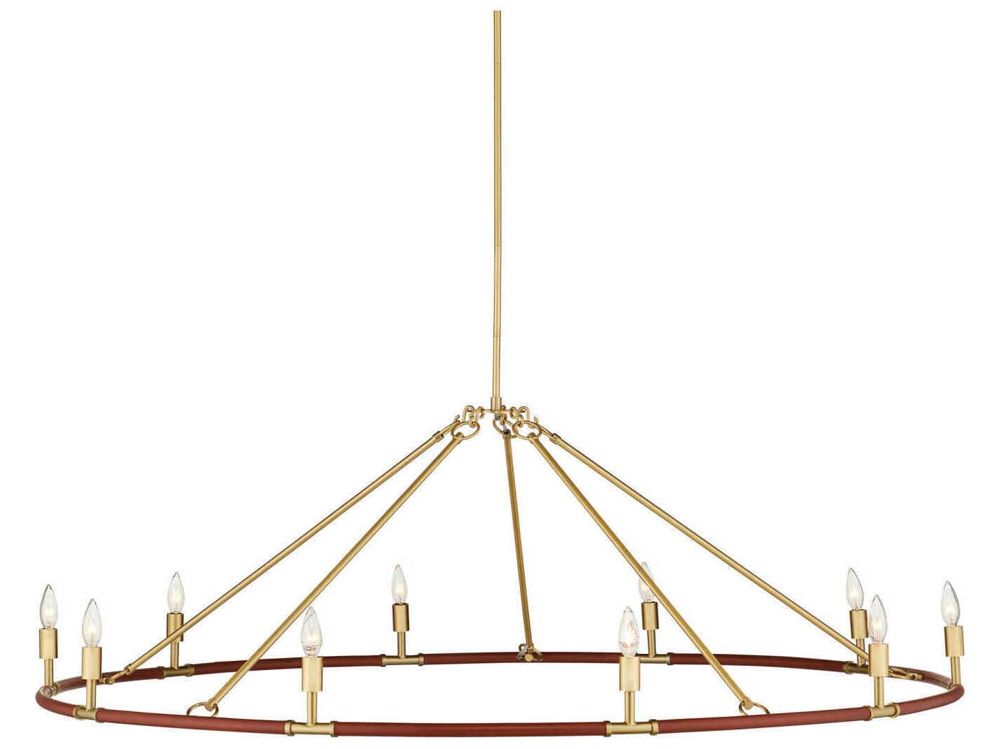 Currey & Company Ellerston 10-Light Saddle Brown Brushed Brass Cylinder Chandelier