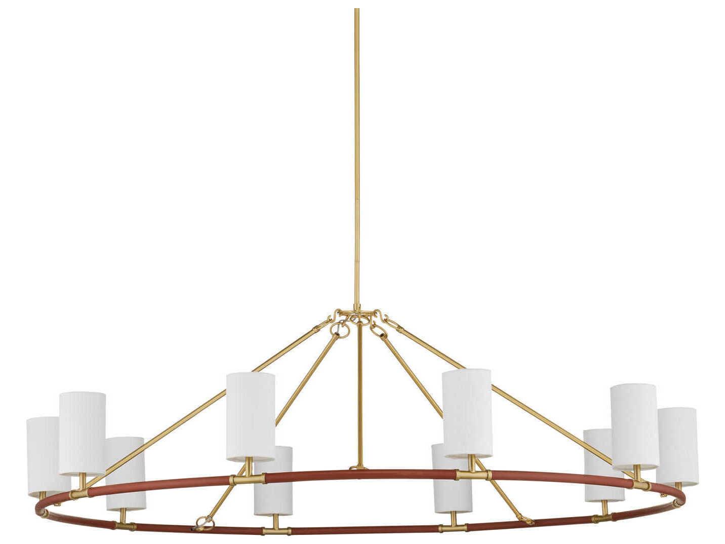 Currey & Company Ellerston 10-Light Saddle Brown Brushed Brass Cylinder Chandelier