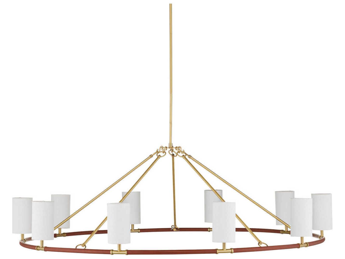 Currey & Company Ellerston 10-Light Saddle Brown Brushed Brass Cylinder Chandelier