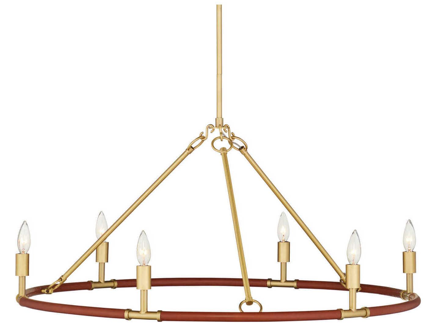 Currey & Company Ellerston 6-Light Saddle Brown Brushed Brass Cylinder Chandelier