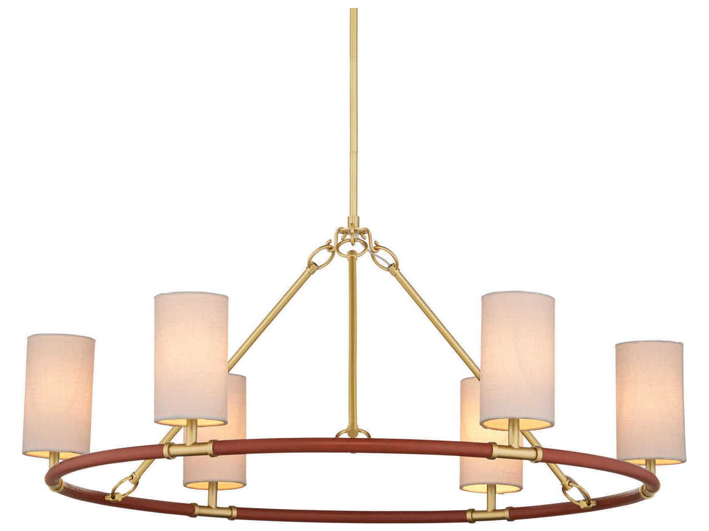 Currey & Company Ellerston 6-Light Saddle Brown Brushed Brass Cylinder Chandelier