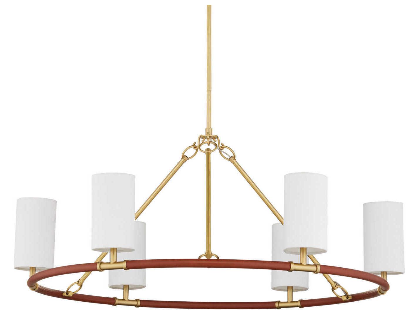Currey & Company Ellerston 6-Light Saddle Brown Brushed Brass Cylinder Chandelier