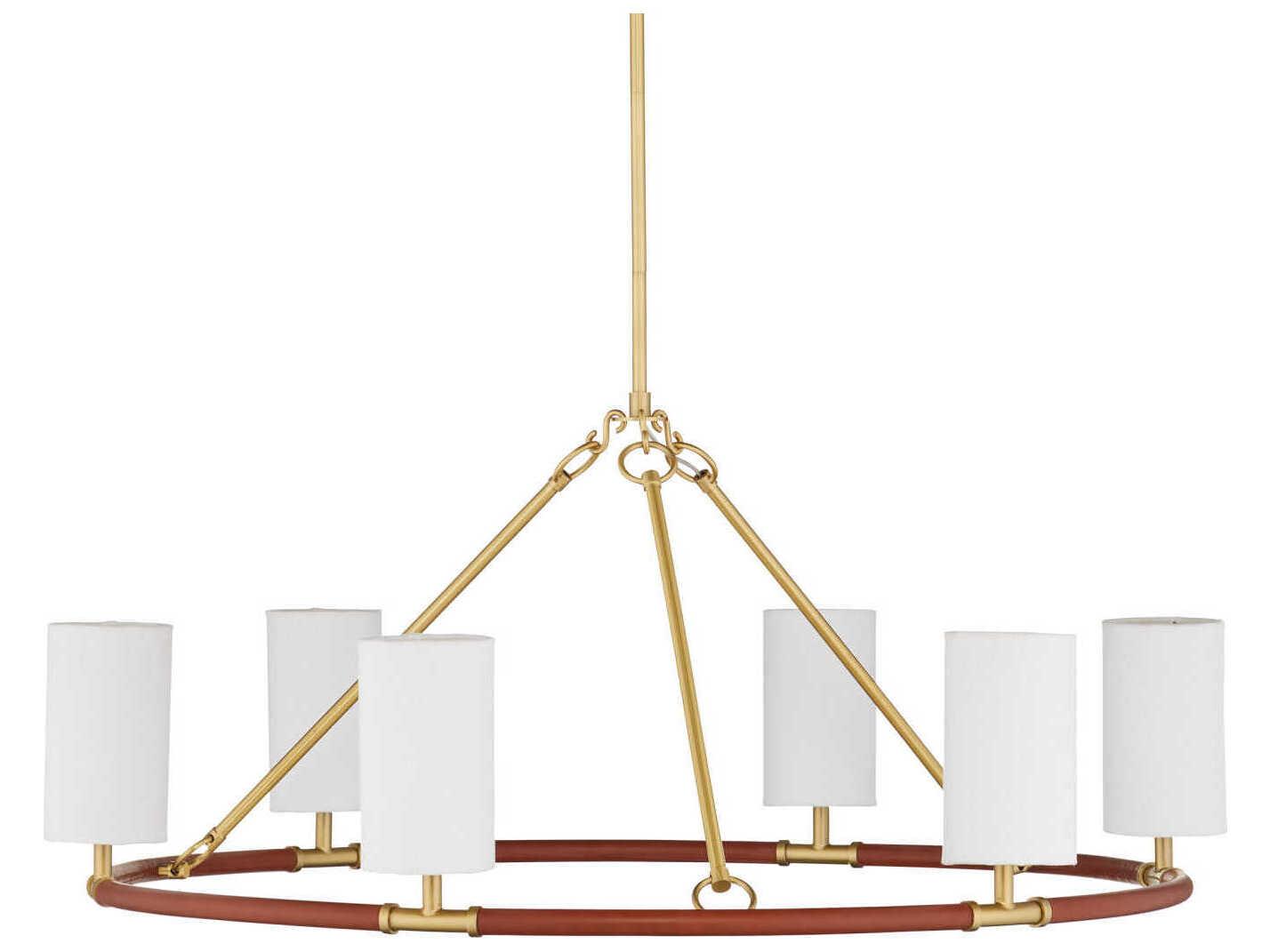 Currey & Company Ellerston 6-Light Saddle Brown Brushed Brass Cylinder Chandelier