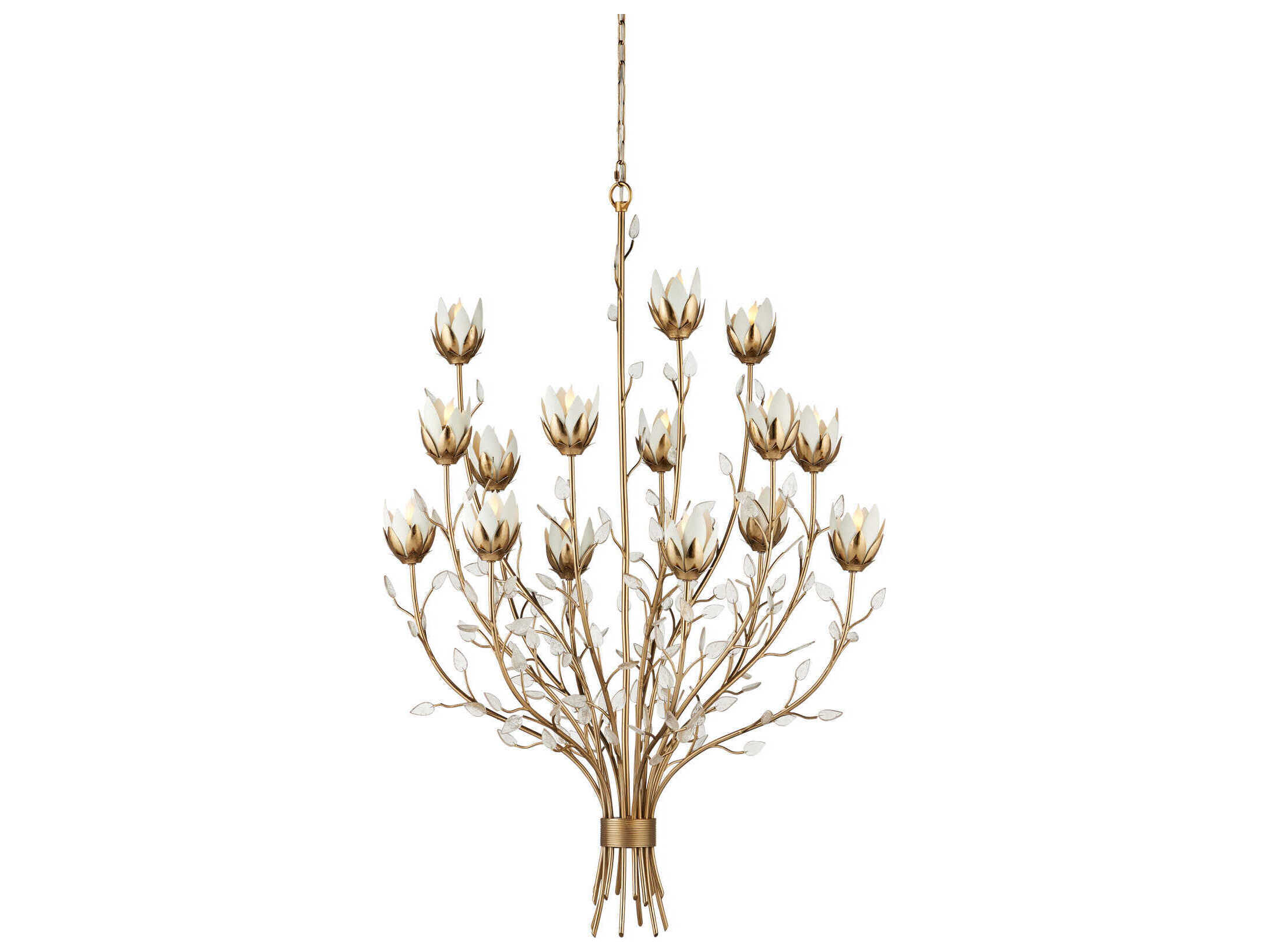 Currey & Company Star Magnolia 15-Light Antique Brass Chandelier