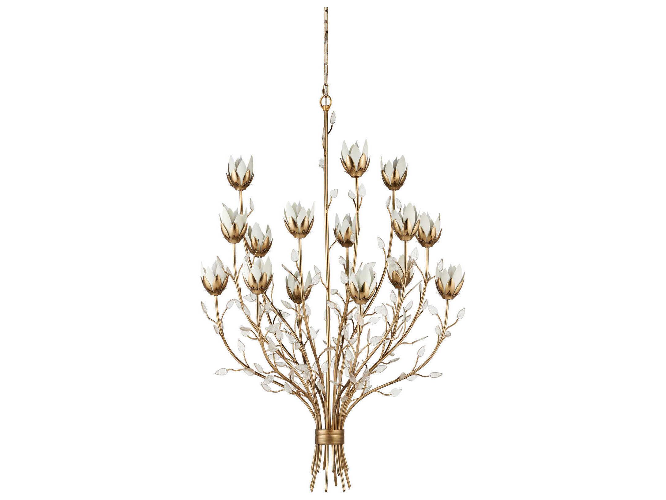 Currey & Company Star Magnolia 15-Light Antique Brass Chandelier