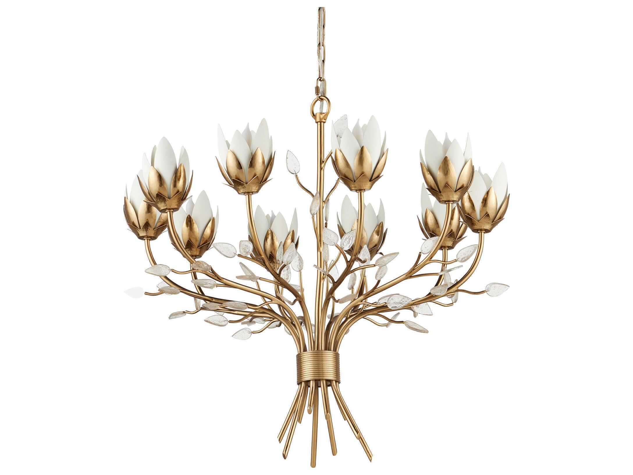 Currey & Company Star Magnolia 10-Light Antique Brass Chandelier