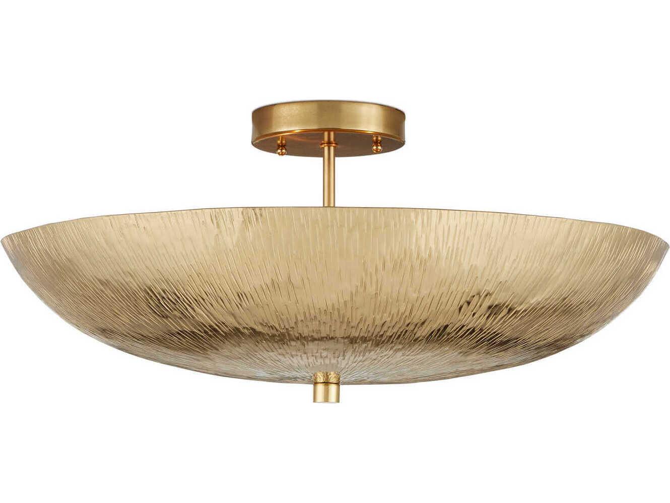 Currey & Company Origo 3-Light Brass Bowl Semi Flush Mount