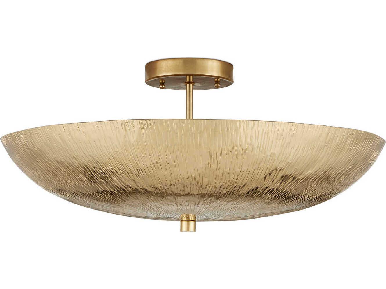 Currey & Company Origo 3-Light Brass Bowl Semi Flush Mount