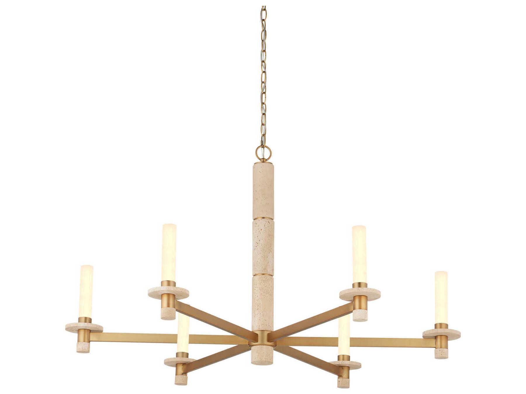 Currey & Company Marcelo 6-Light Natural Antique Brass Off White Chandelier