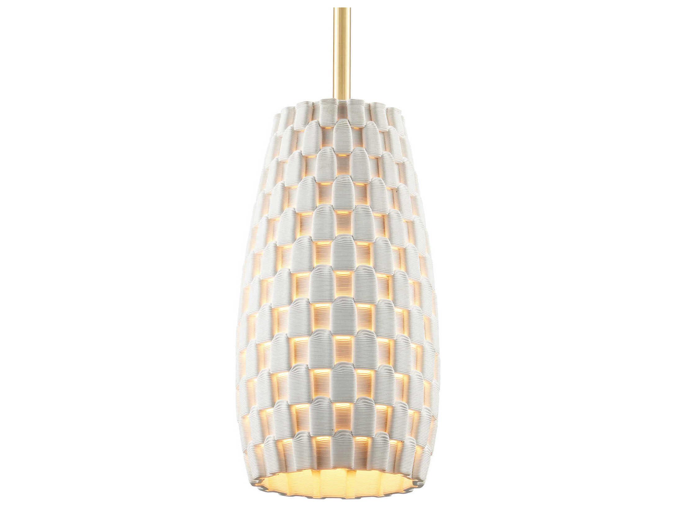 Currey & Company Tessitura 1-Light White Brass Cylinder Mini Pendant