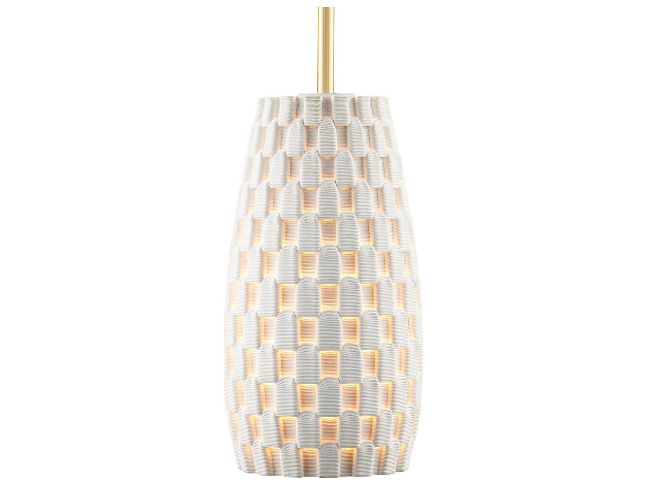 Currey & Company Tessitura 1-Light White Brass Cylinder Mini Pendant