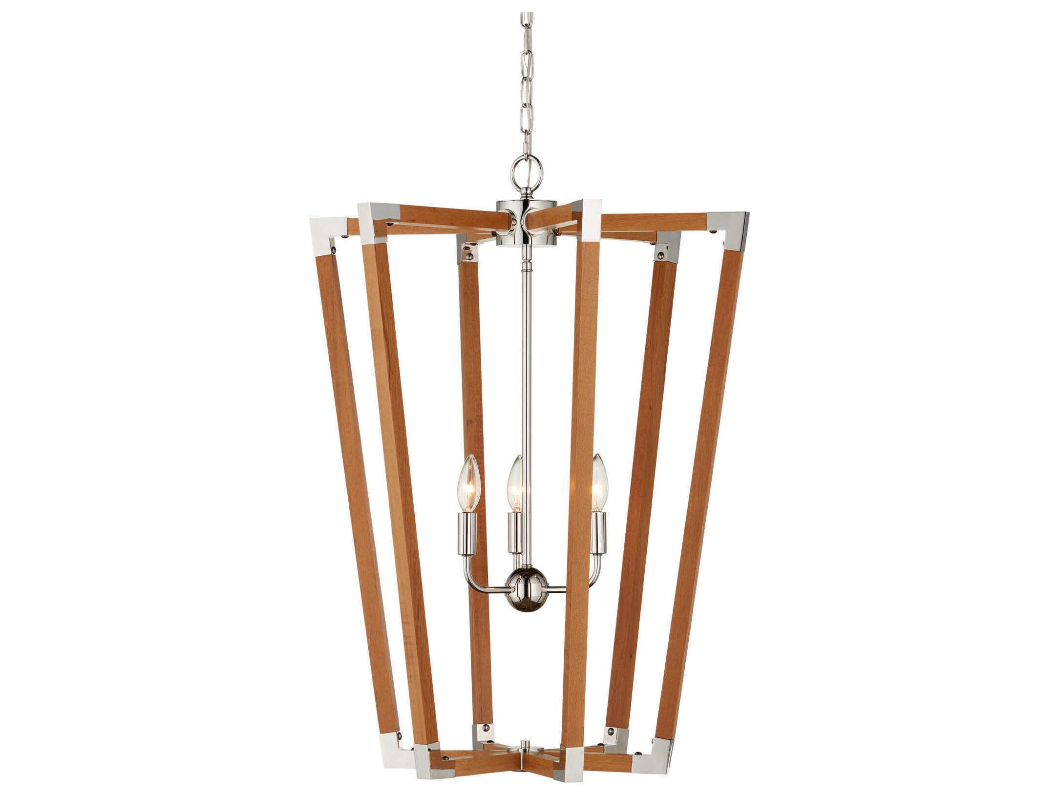 Currey & Company Boyd 3-Light Natural Polished Nickel Brown Lantern Chandelier