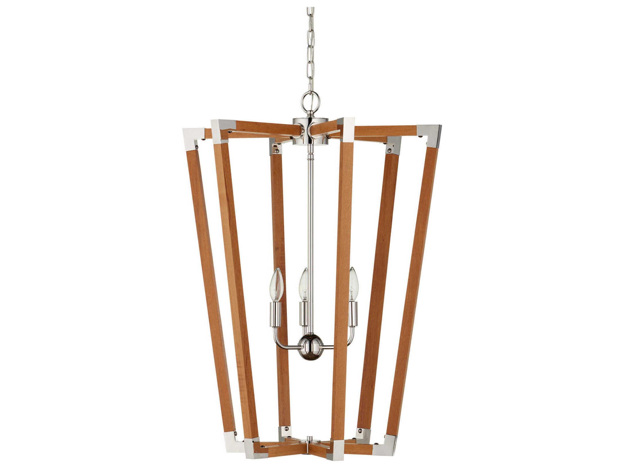 Currey & Company Boyd 3-Light Natural Polished Nickel Brown Lantern Chandelier