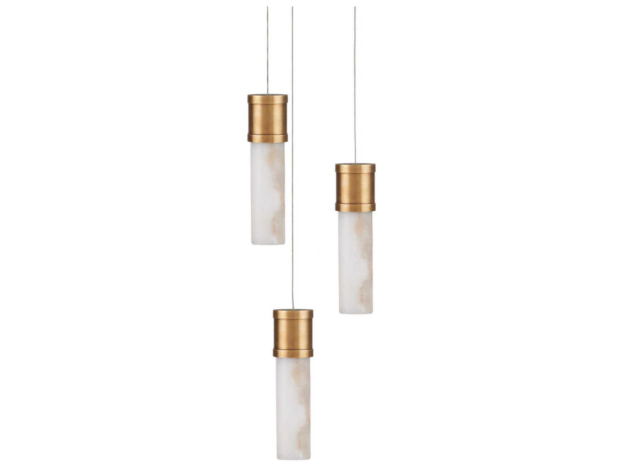 Currey & Company Cannula 3-Light Vintage Brass Cylinder Mini Pendant