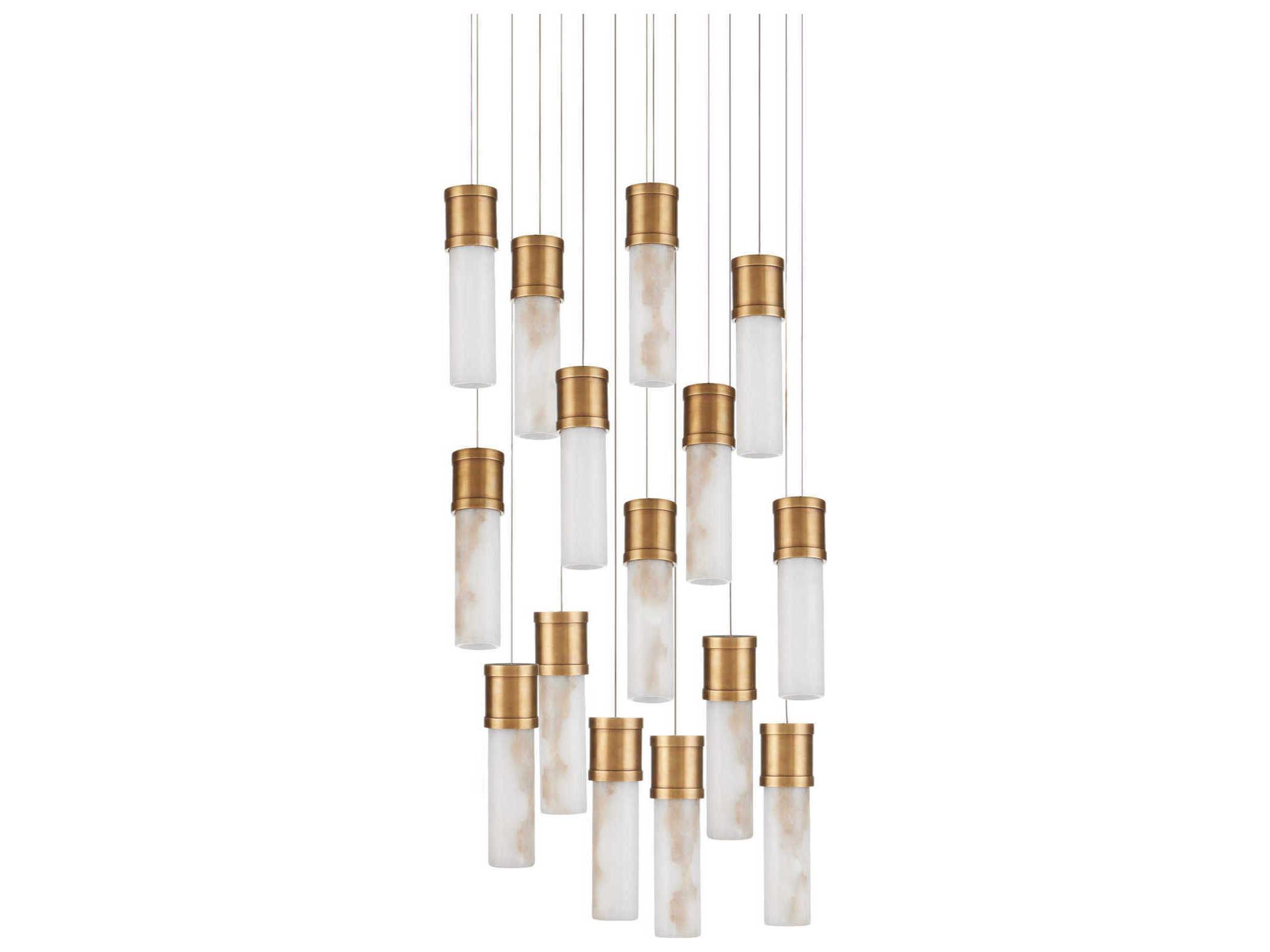 Currey & Company Cannula 15-Light Vintage Brass Cylinder Pendant