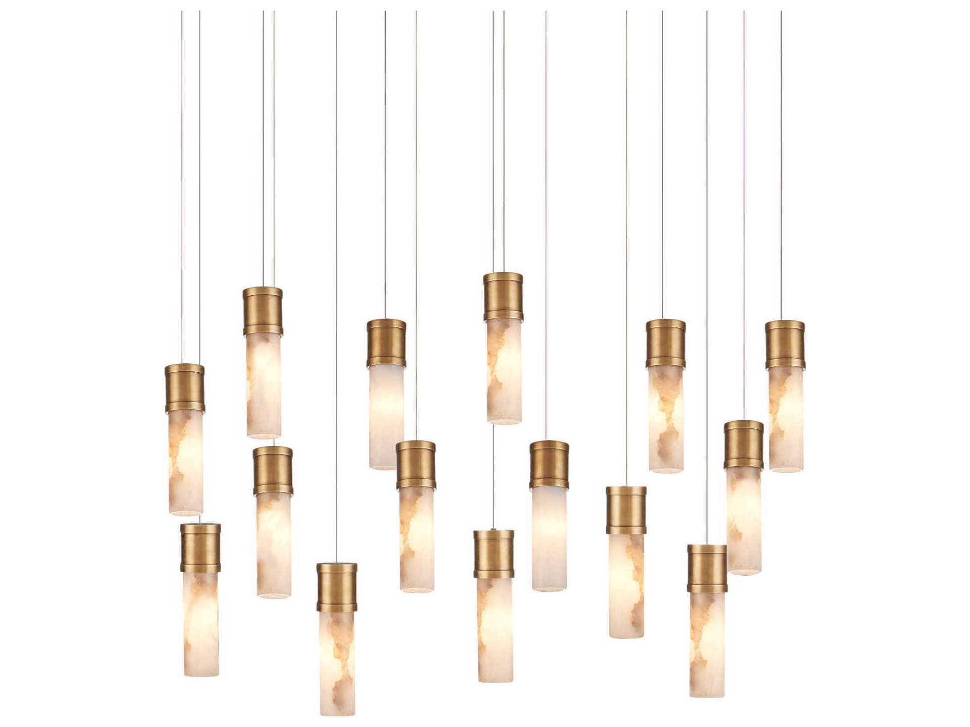 Currey & Company Cannula 15-Light Vintage Brass Cylinder Island Pendant