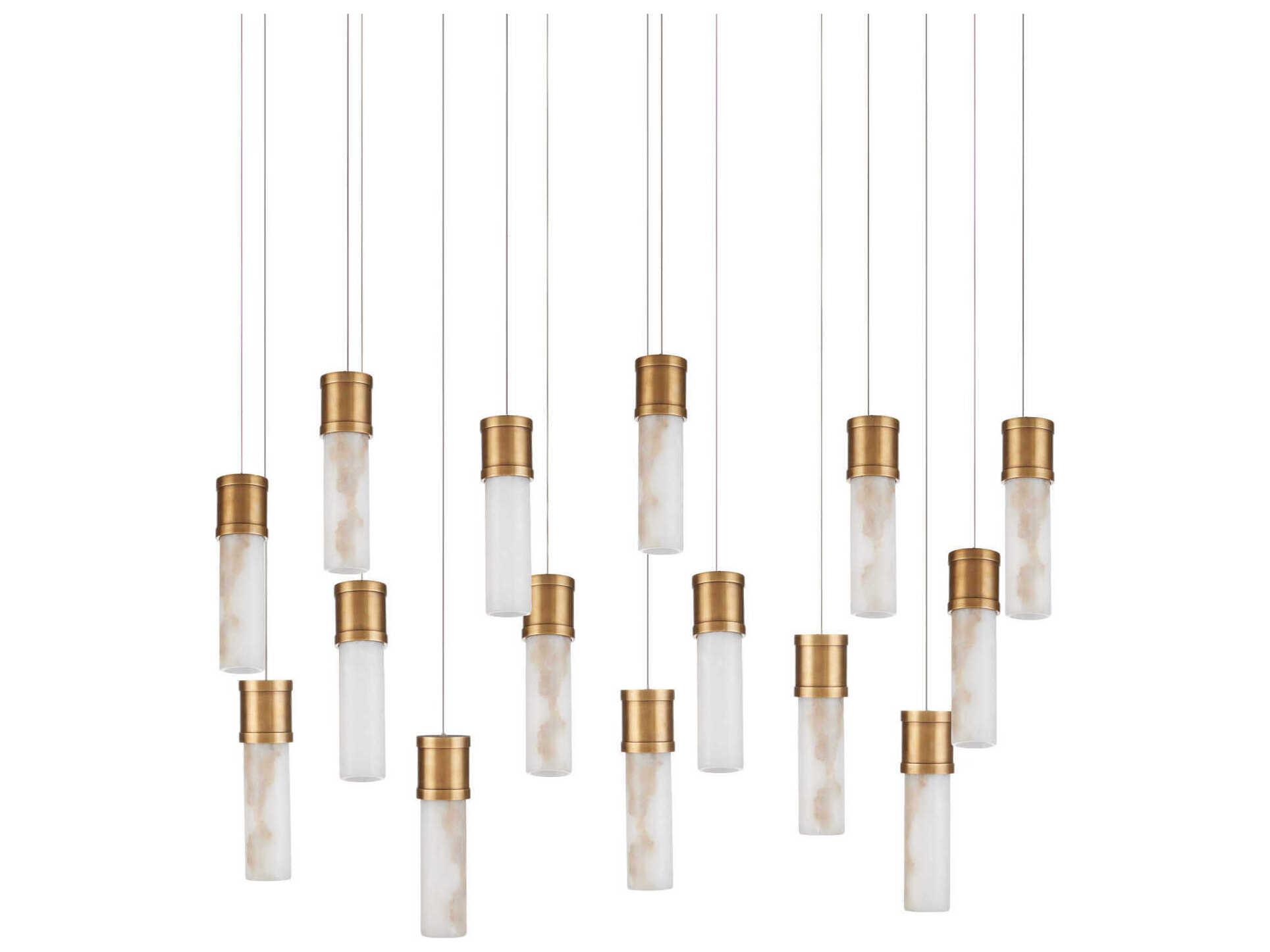 Currey & Company Cannula 15-Light Vintage Brass Cylinder Island Pendant