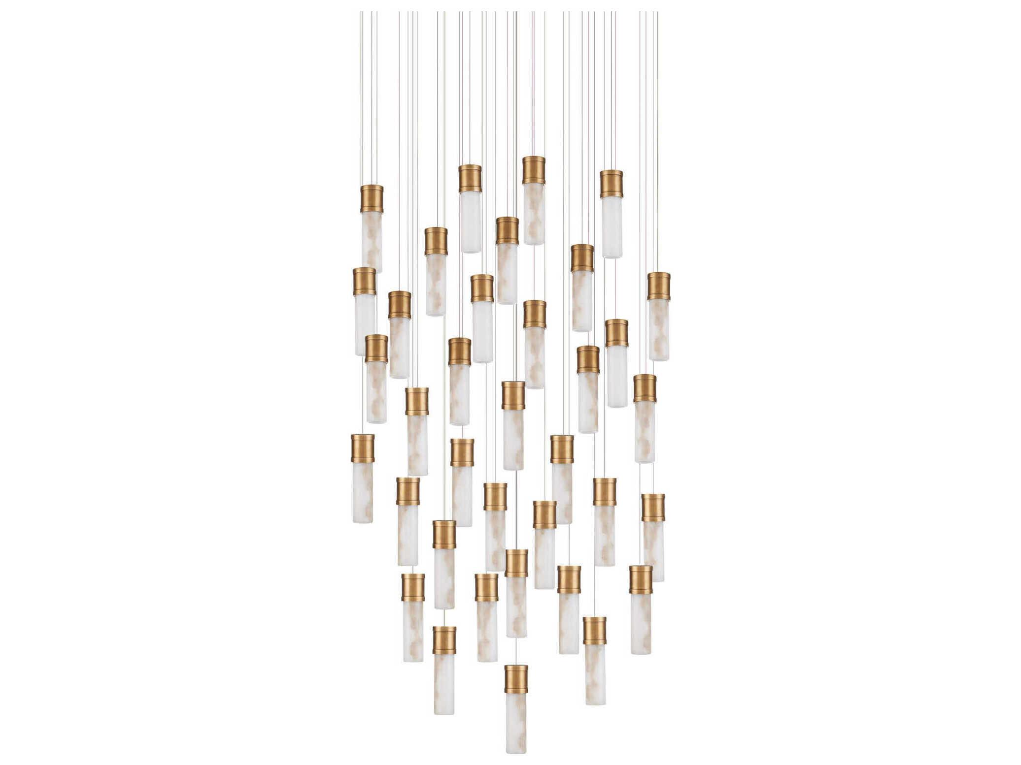 Currey & Company Cannula 36-Light Vintage Brass Cylinder Round Pendant