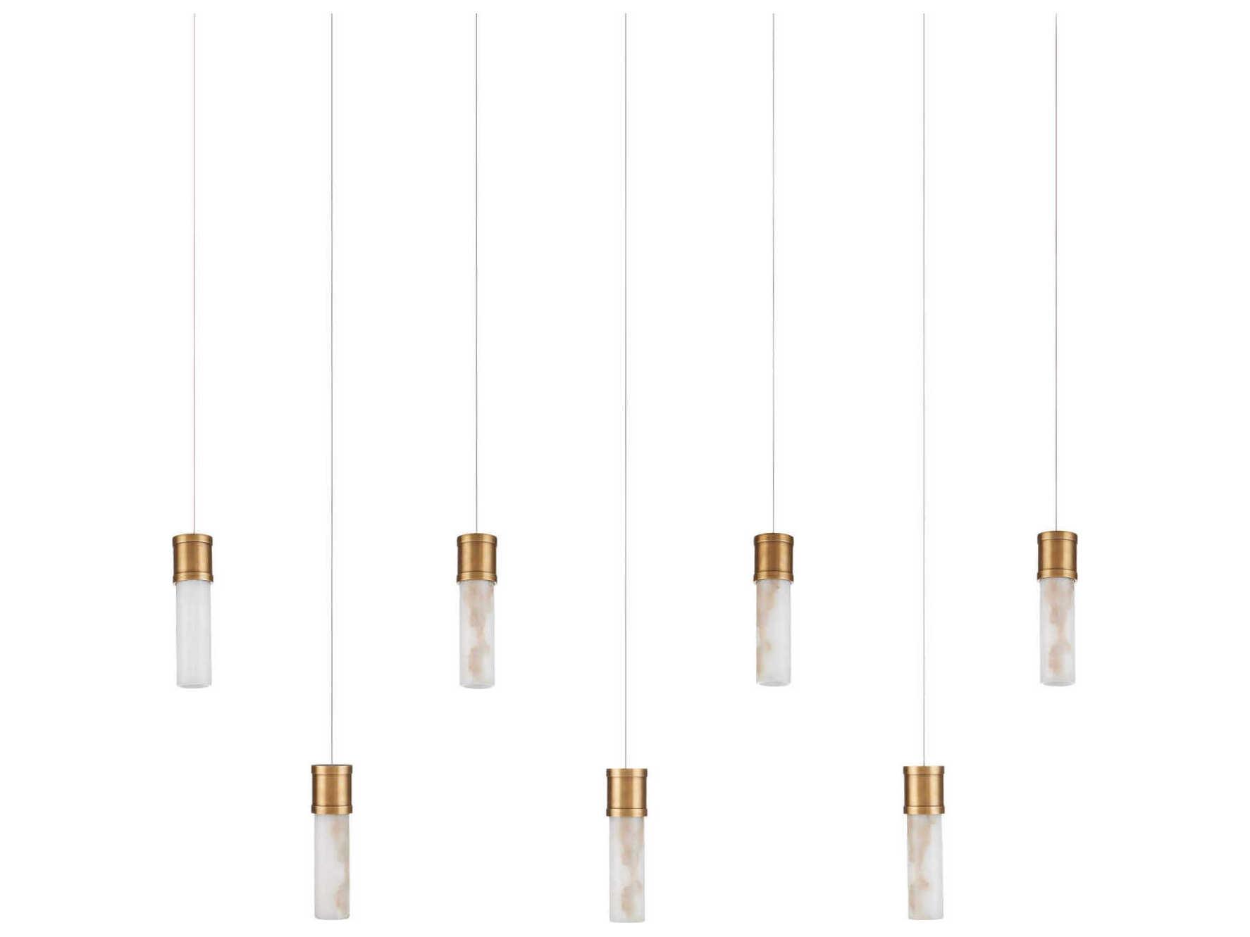 Currey & Company Cannula 7-Light Vintage Brass Cylinder Island Pendant