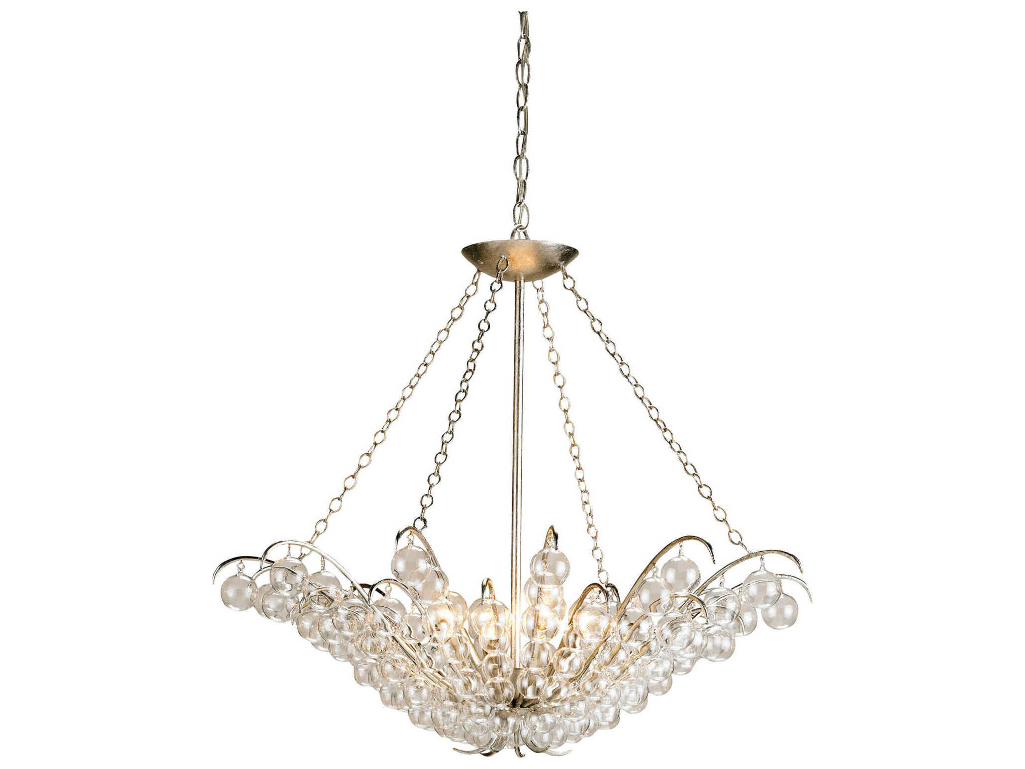 Currey & Company Quantum 4-Light Contemporary Silver Leaf Glass Candelabra Globe Chandelier